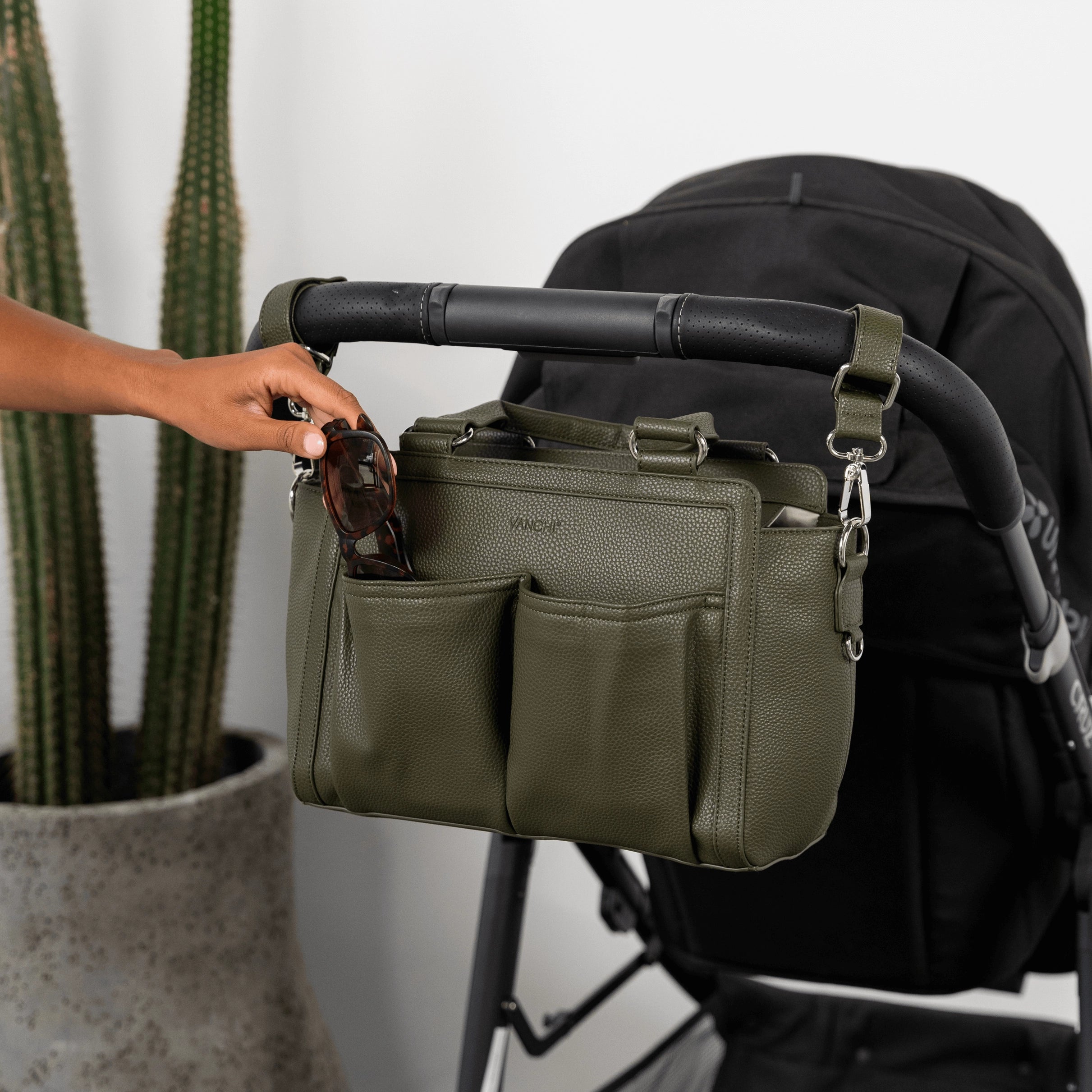 Vanchi Amelia Convertible Diaper Bag & Stroller Organizer - Fern Green | Waterproof Baby Essentials Tote for Travel, Shopping & Daily Use
