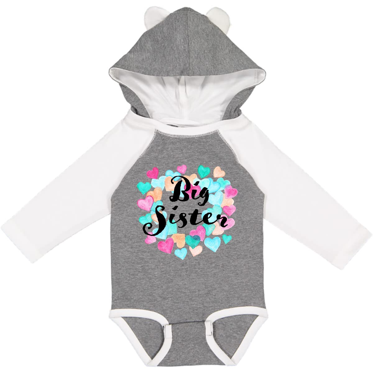 Inktastic Big Sister Colorful Hearts Design Long Sleeve Baby Bodysuit - Perfect for Family Photos, Sibling Matching Outfits & Special Occasions