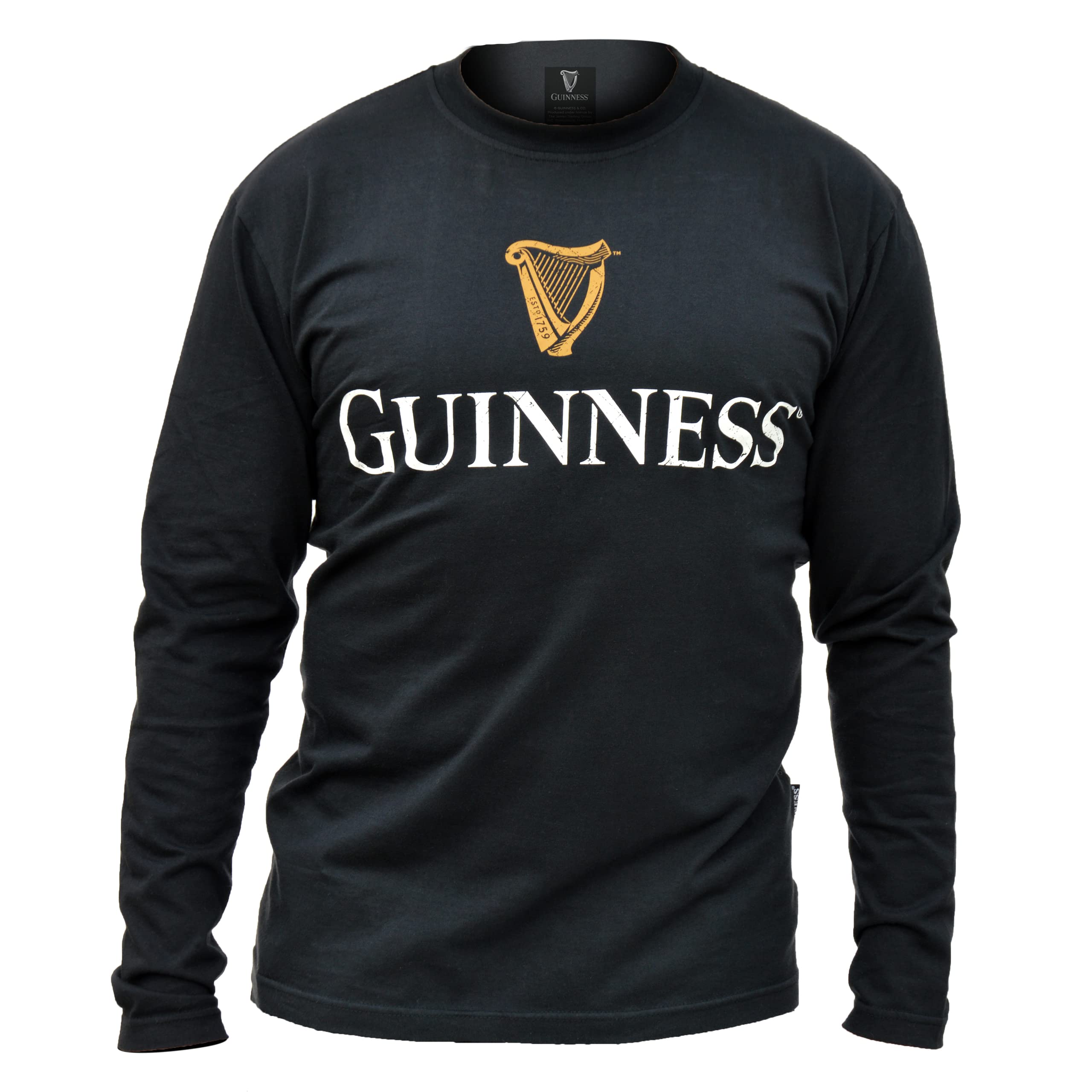 Guinness Official Merchandise Black Trademark Label Long Sleeve T-Shirt - Irish Pub Shirt for Men & Women | Perfect for St. Patrick's Day, Irish Festivals & Casual Wear