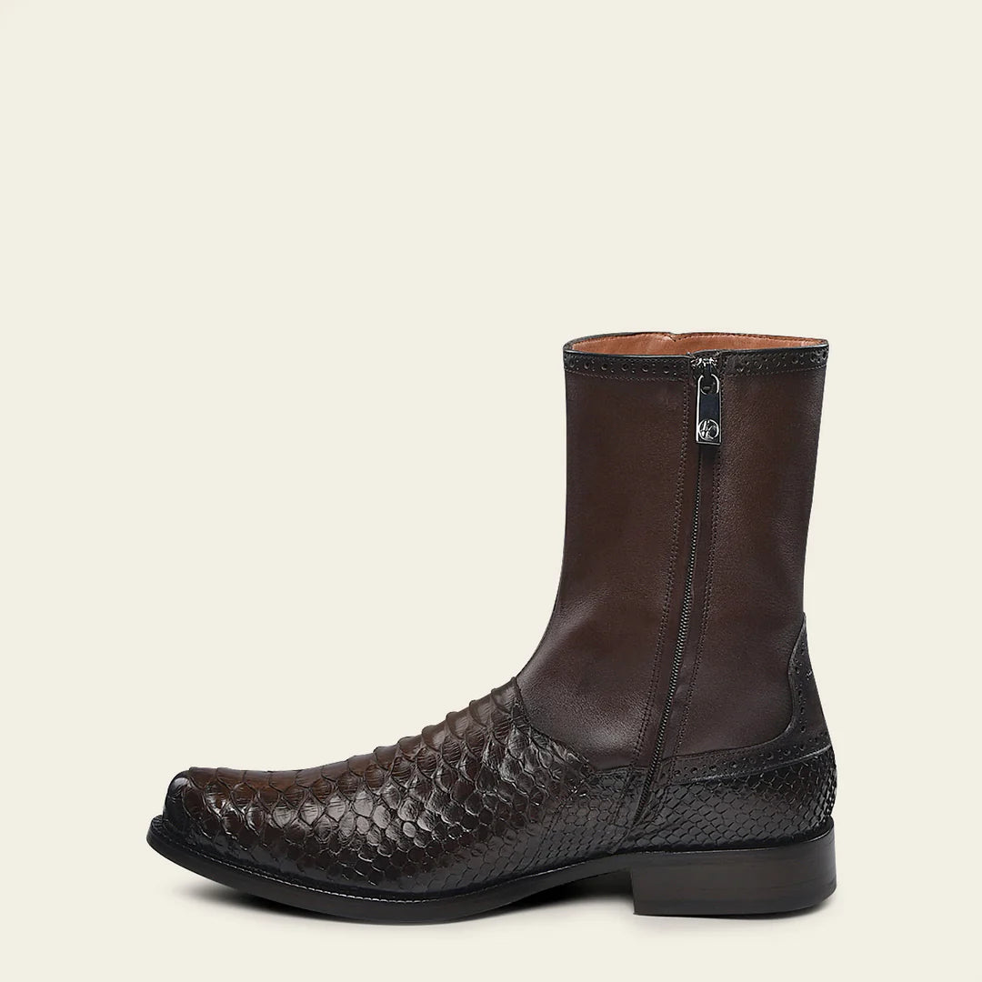 Franco Cuadra Men's Chocolate Brown Python Skin Ankle Boots - Casual Dress Boots for Everyday Wear & Outdoor Adventures