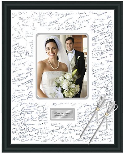 Personalized Engraved Wedding Signature Frame 16x20 - Elegant Photo Matted Frame for Anniversaries, Retirements & Baby Showers - Black Satin Wood with Gray Mat - Perfect for Wedding Guest Books & 8x10 Photo Displays