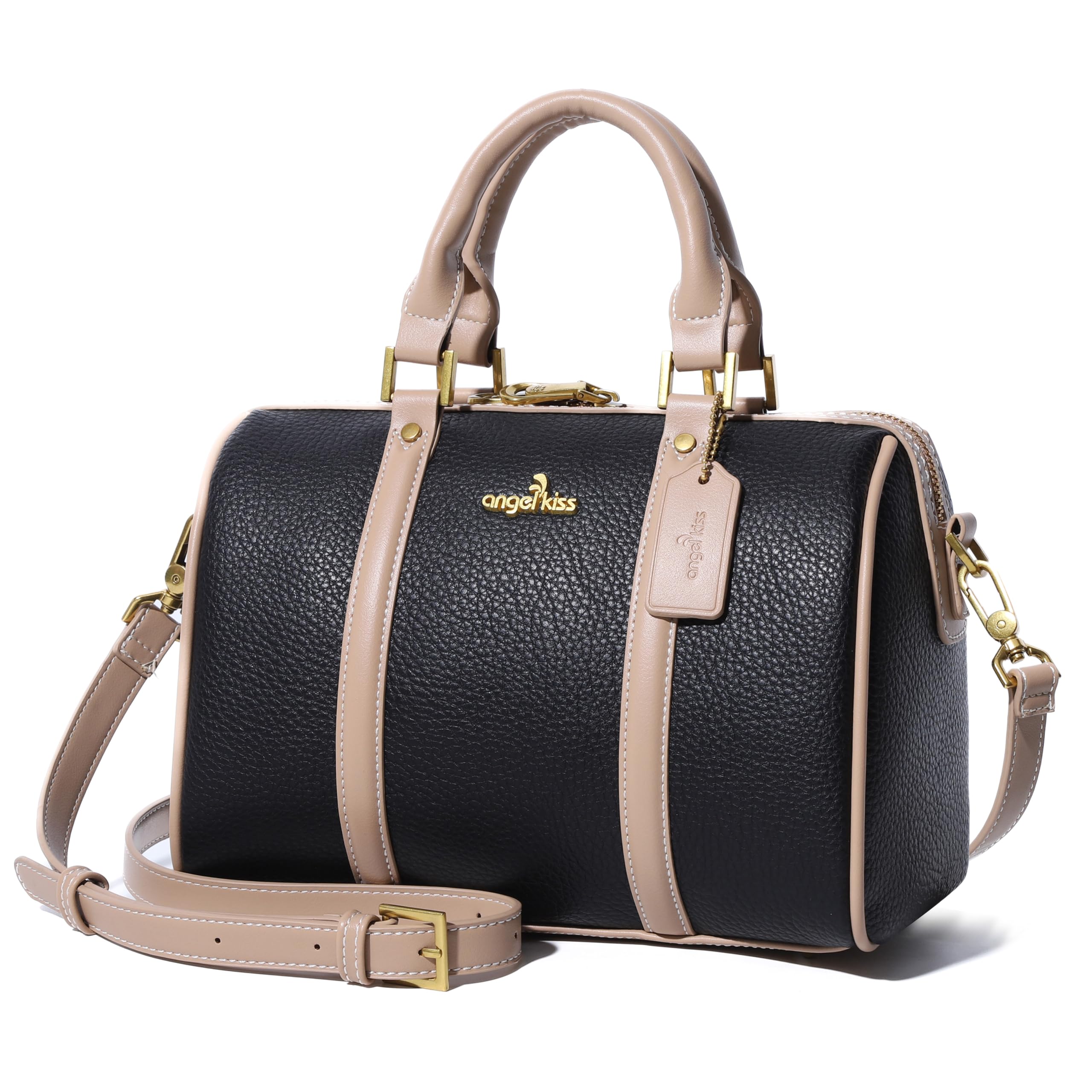 Angel Kiss Women's Vegan Leather Satchel Purse – Top Handle Shoulder Bag with Crossbody Strap | Boston Barrel Style for Work, Travel & Everyday Use