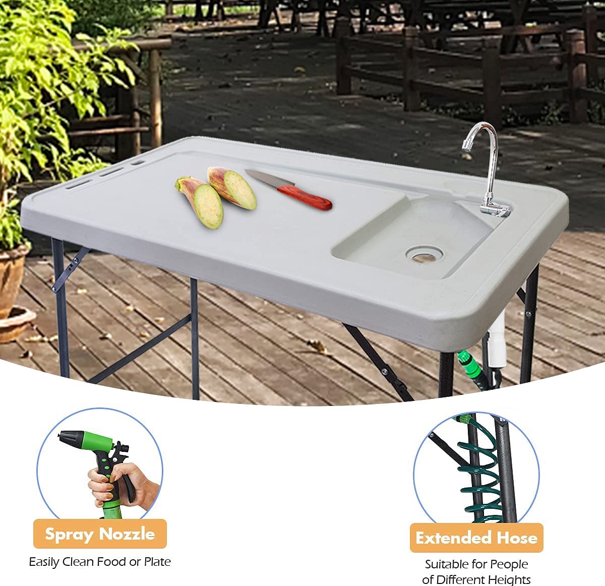 **SSLine Portable Outdoor Fish Table - Folding Camping Table with Sink, Quick Connect Faucet & Sprayer - Patio, Picnic, Cleaning & Cutting Workstation - Perfect for Camping, Fishing, BBQ & Outdoor Cooking**