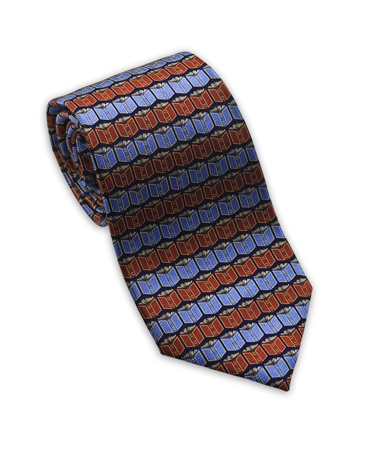 100% Silk History Teacher Necktie in Blue | Made in USA | Books & Literature Themed Tie for Educators, Professors & Book Lovers | Perfect for Classroom Teaching, Academic Events & Book Club Meetings