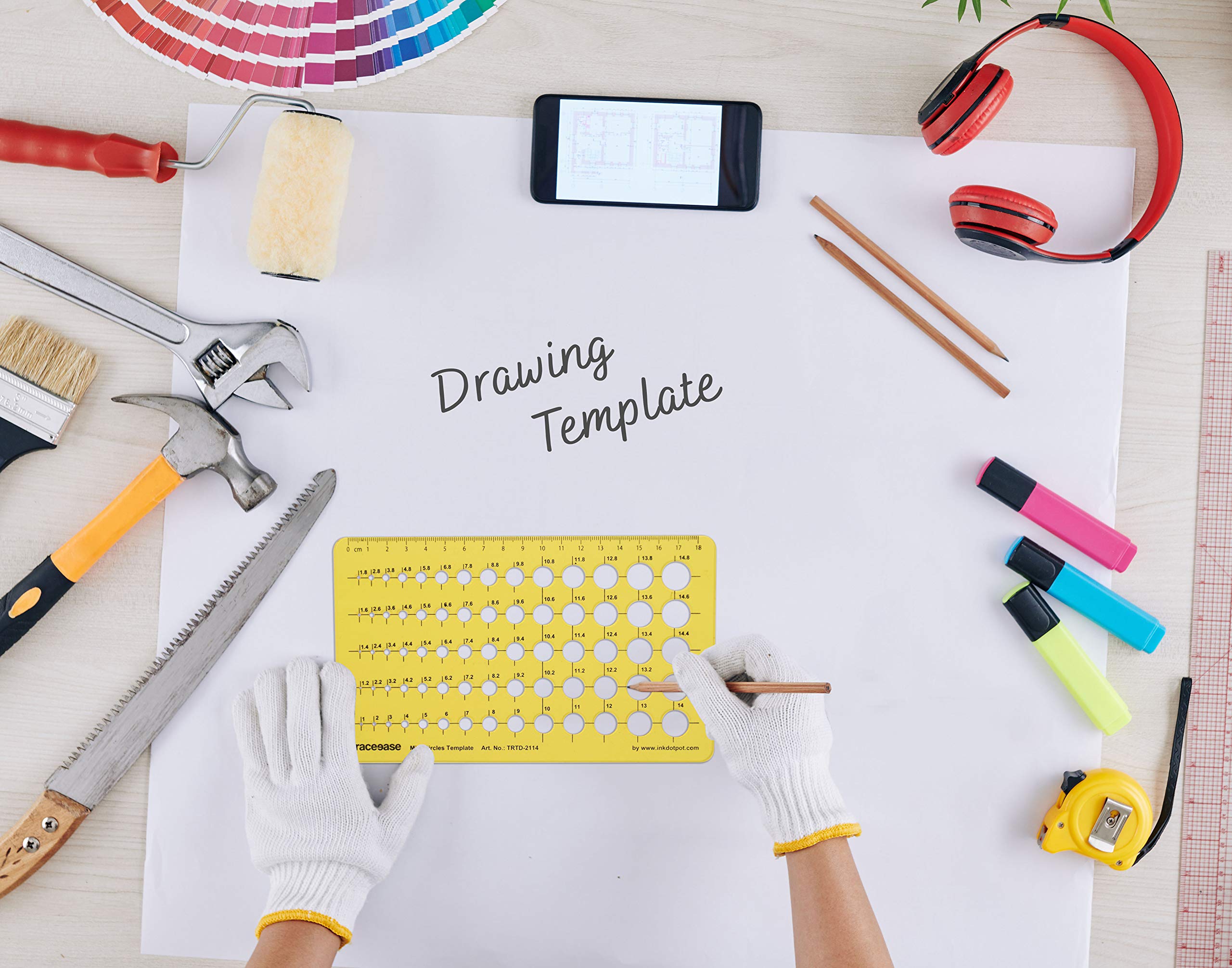 Traceease Geometric Drafting Mini Circle Template - Professional Drawing Stencil & Measuring Ruler for Architects, Engineers, Artists - Perfect for Sketching, Technical Drawings, and DIY Craft Projects