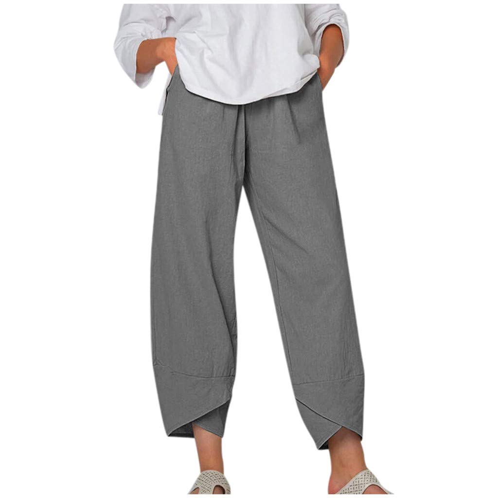 Kingspinner Women's Summer Capri Pants - Cotton Linen Harem Sweatpants for Lounge, Yoga & Casual Wear - Comfortable Elastic Waist Joggers for Women