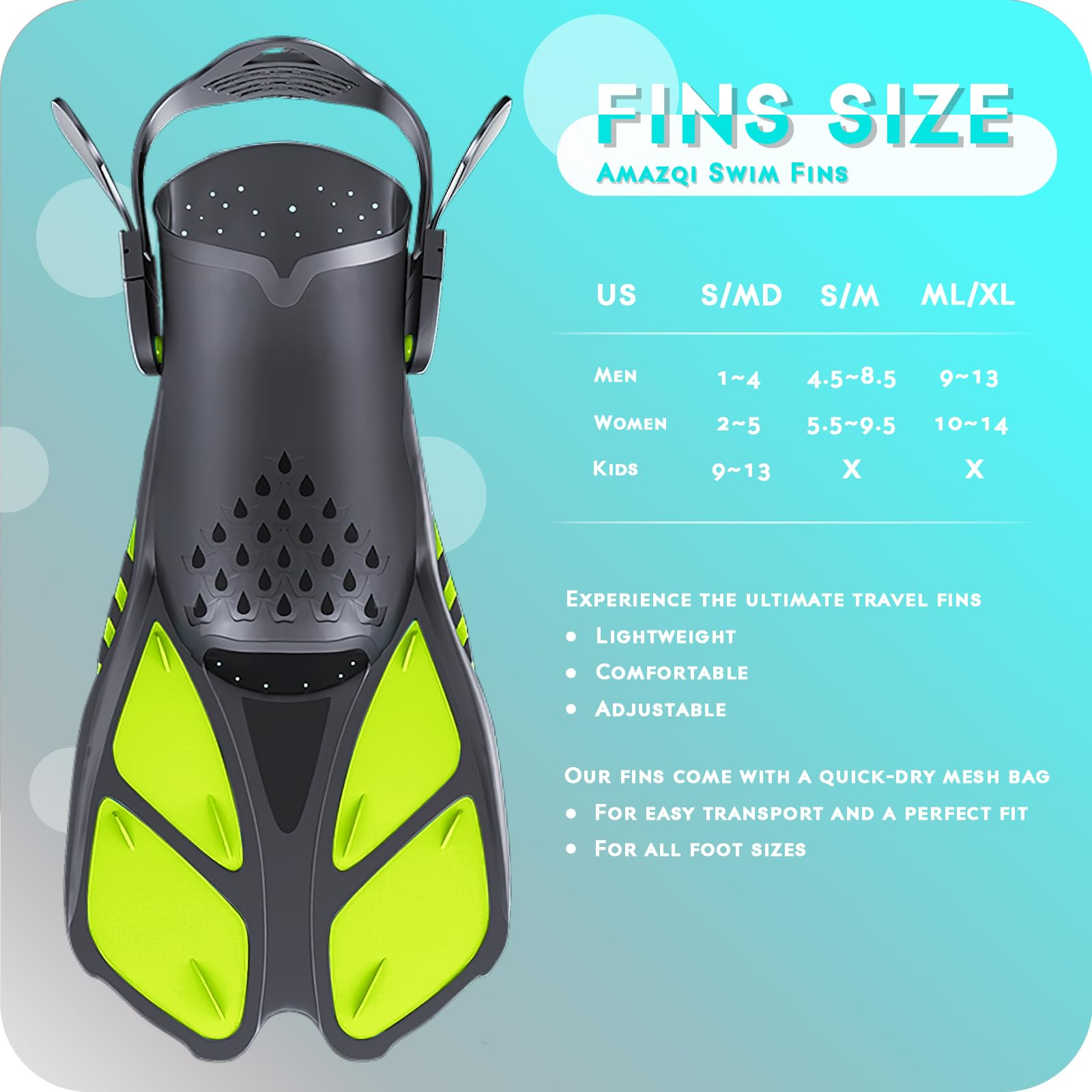 **Best Swim Fins for Snorkeling & Diving - Adjustable Travel Size Short Flippers with Open Heel Design for Men, Women & Kids - Perfect for Pool, Beach & Ocean Adventures**