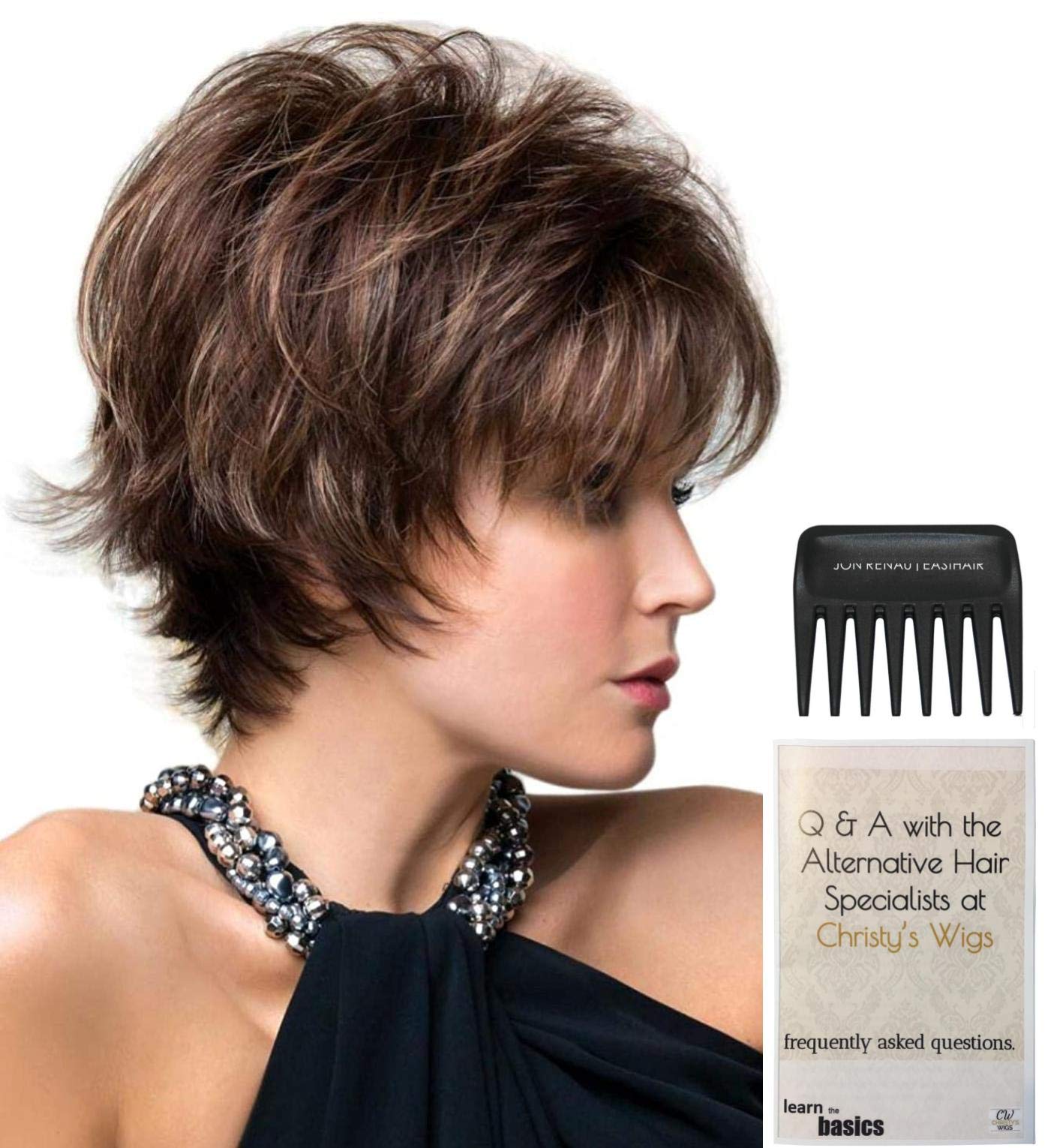 Rene Paris Coco Wig Bundle - Dark Chocolate Synthetic Hair Wig with Christy's Wigs Q&A Booklet & Wide Tooth Comb | Perfect for Cosplay, Costume Parties & Everyday Wear