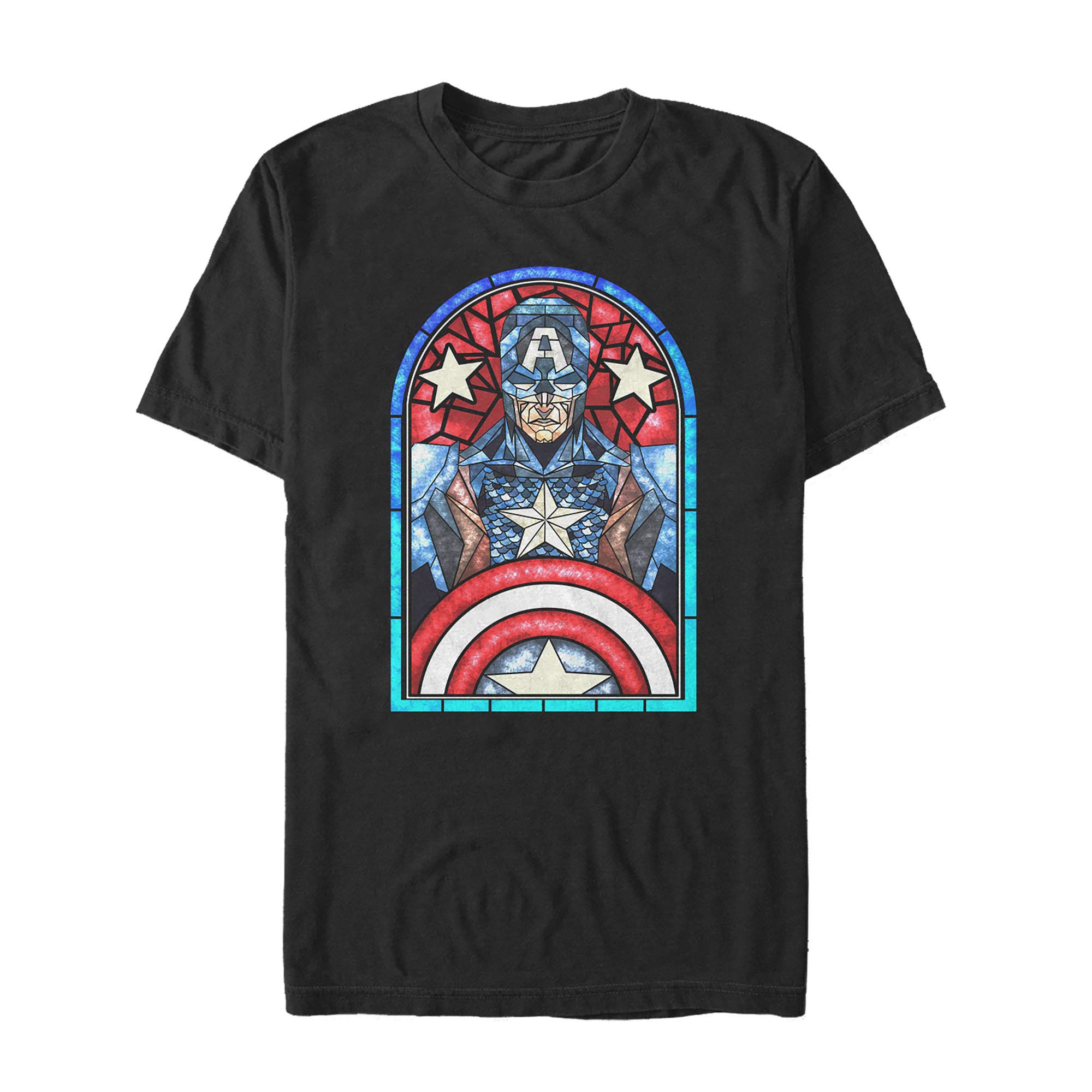 Marvel Captain America Stained Glass Graphic T-Shirt for Men | Superhero Comic Tee | Casual Wear & Cosplay Outfit
