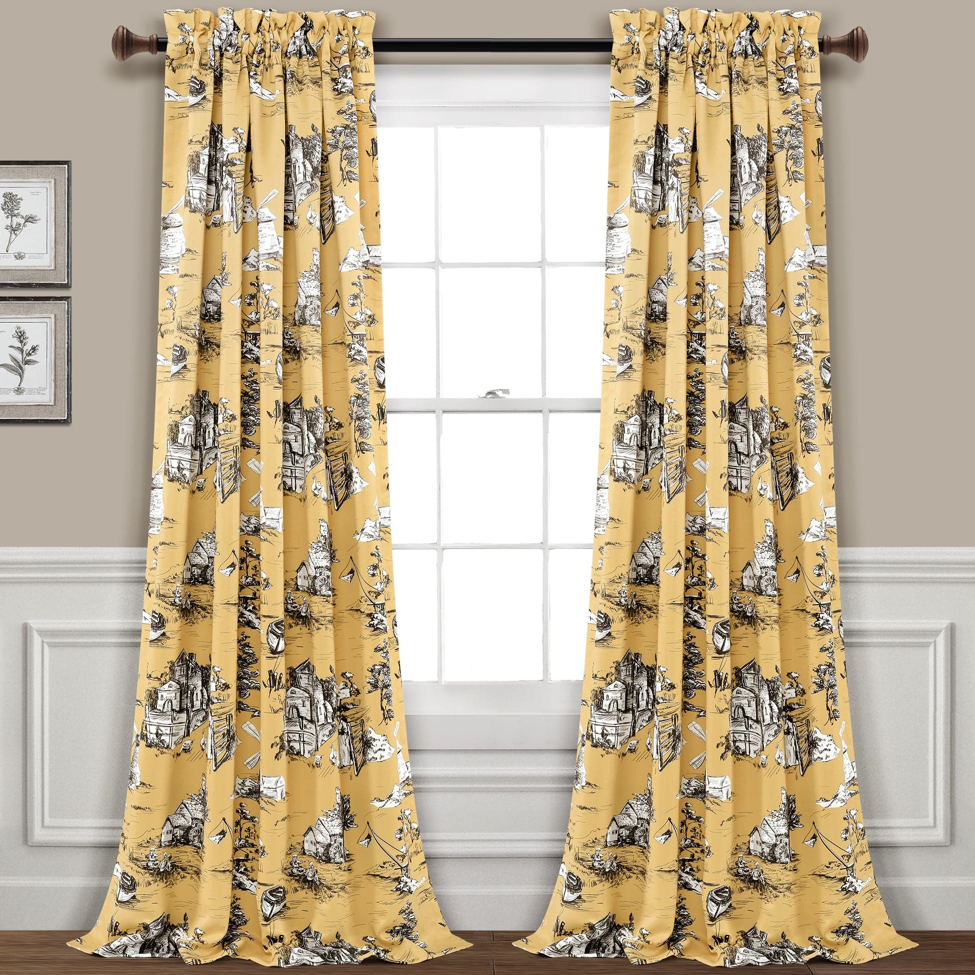 French Country Toile Blackout Curtains Set - Elegant Floral Pattern Window Drapes for Living Room & Bedroom - Light Blocking & Noise Reducing Home Decor