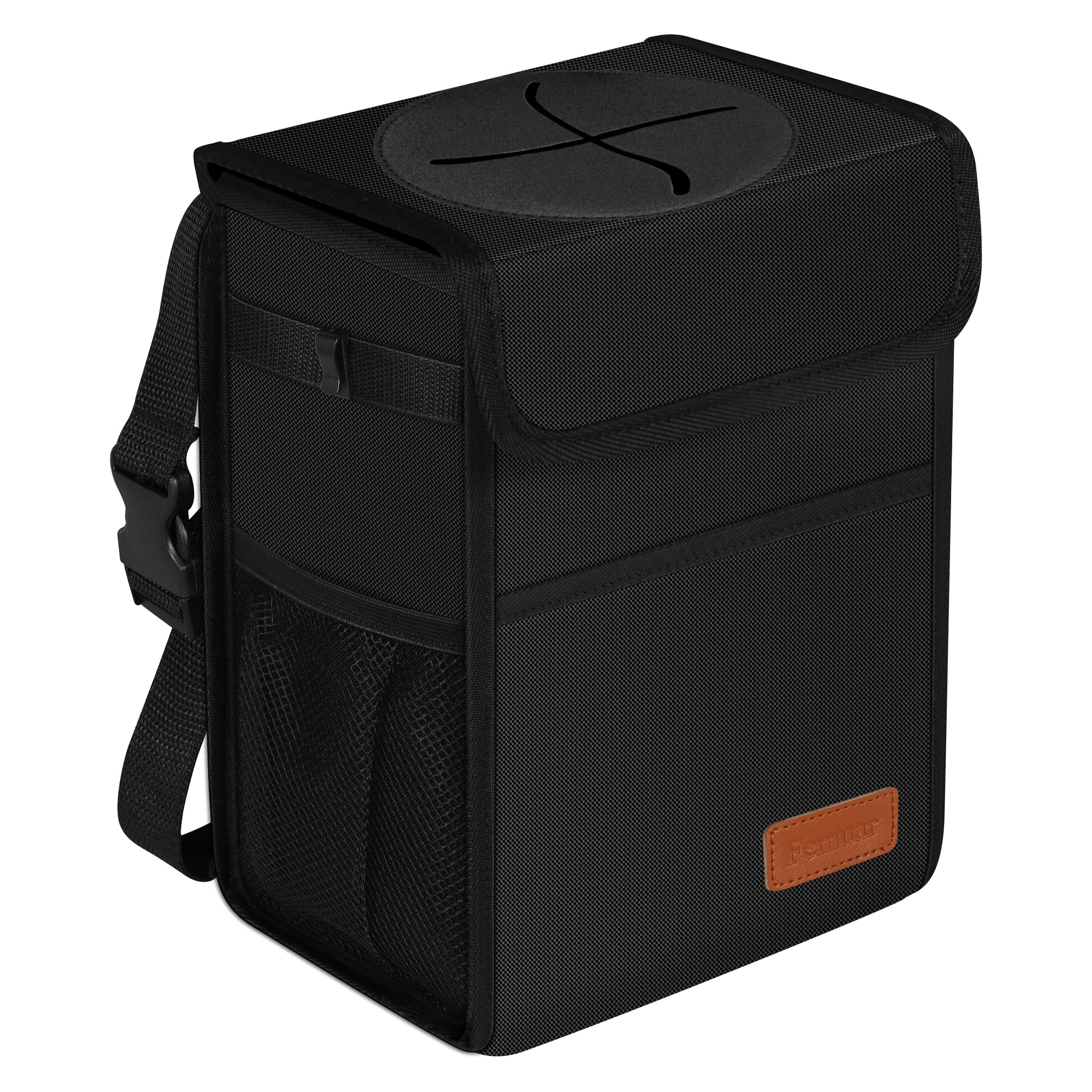 Femuar Leak Proof Car Trash Can with Lid - Waterproof Auto Garbage Bin for SUVs, Trucks & Sedans | Collapsible Portable Car Trash Bag for Road Trips & Daily Commute | Black