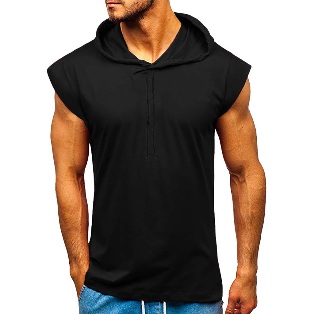 Men's Muscle Fit Athletic Hoodie - Short Sleeve Gym Workout Shirt, Hip Hop Fashion Sweatshirt for Training & Streetwear (Black, Large) - Perfect for Weightlifting, Running & Casual Wear