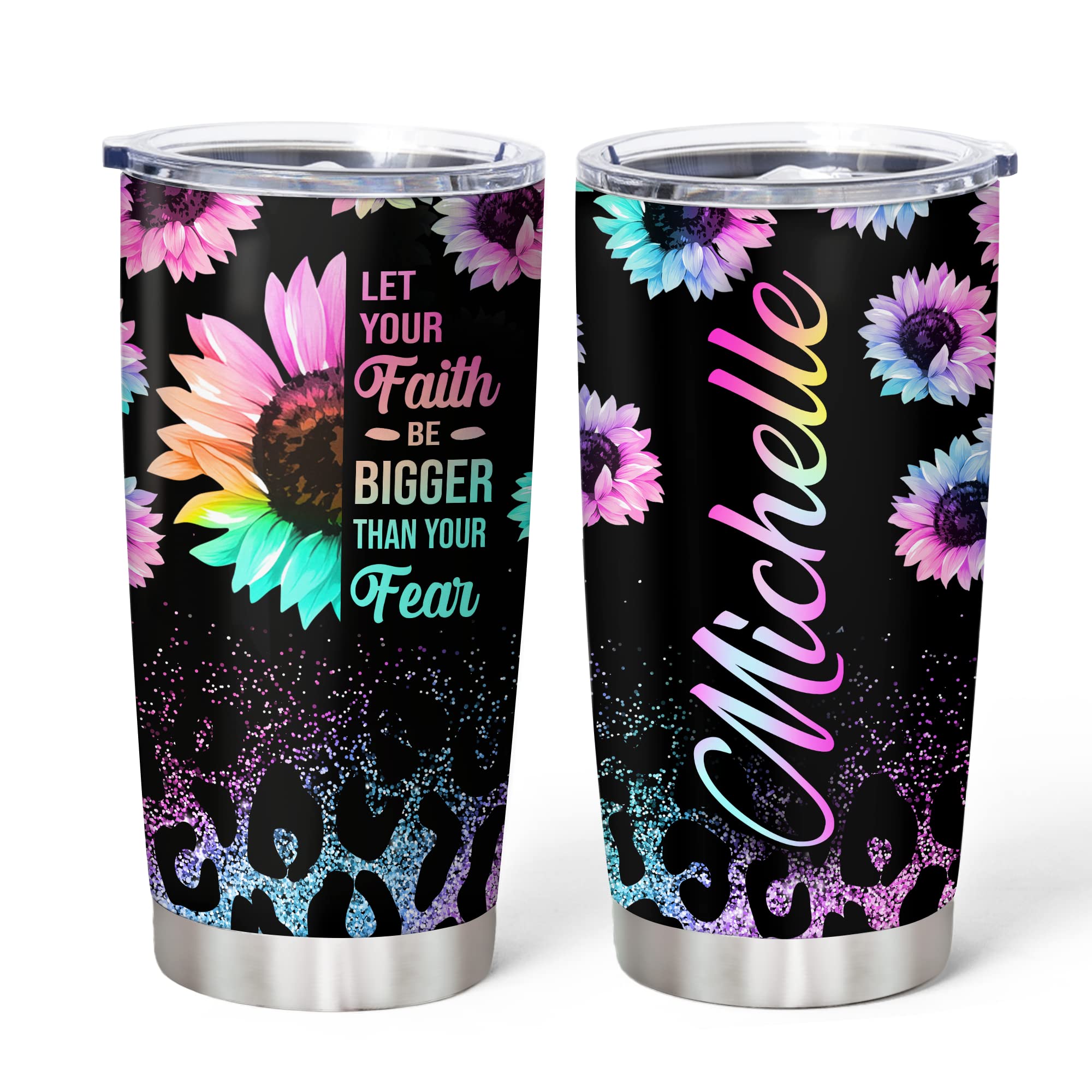 Personalized Sunflower Stainless Steel Tumbler 20oz with Lid - Custom Name Floral Gift for Women - Birthday, Christmas Present for Sunflower Lovers - Perfect for Office, Travel & Outdoor Activities