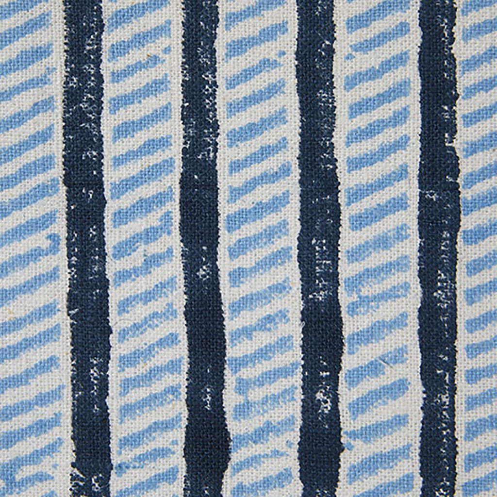 Premium Garden Path Block Printed Fabric - Linen/Cotton Blend in Midnight Blue & Sky Blue - Perfect for DIY Home Decor, Upholstery & Fashion Accessories