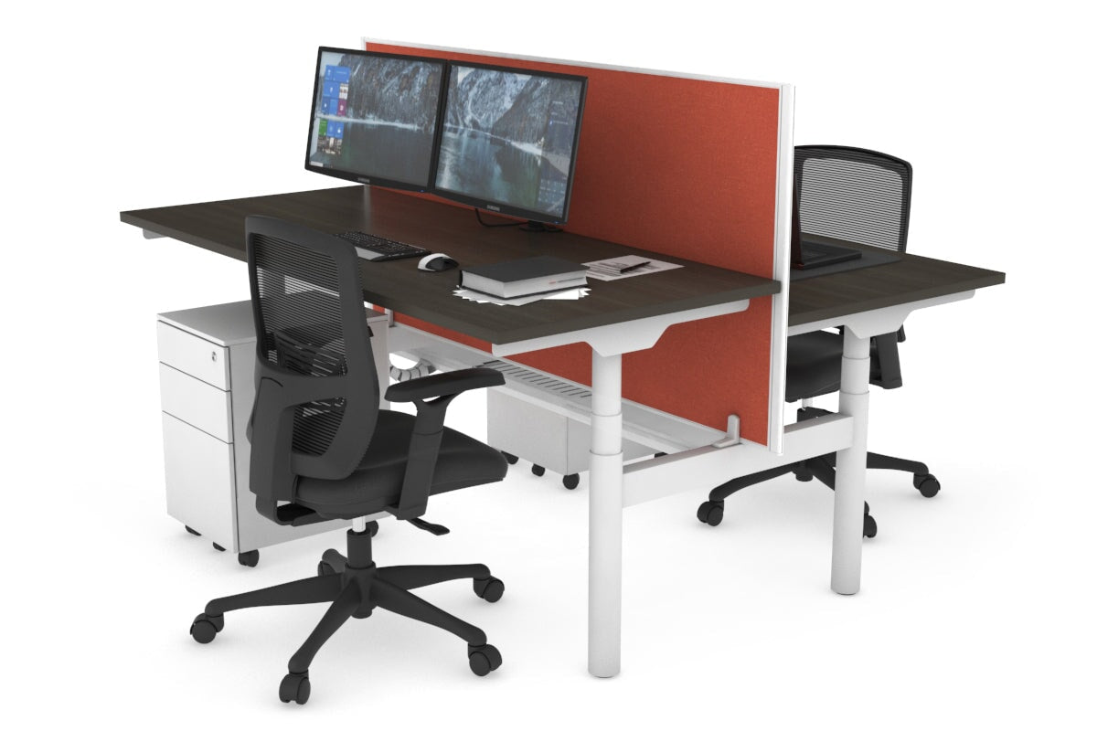 Flexi Premium Height Adjustable 2-Person H Bench Workstation - White Frame [1200L x 700W] - Ergonomic Office & Home Workspace Solution for Collaborative Teams