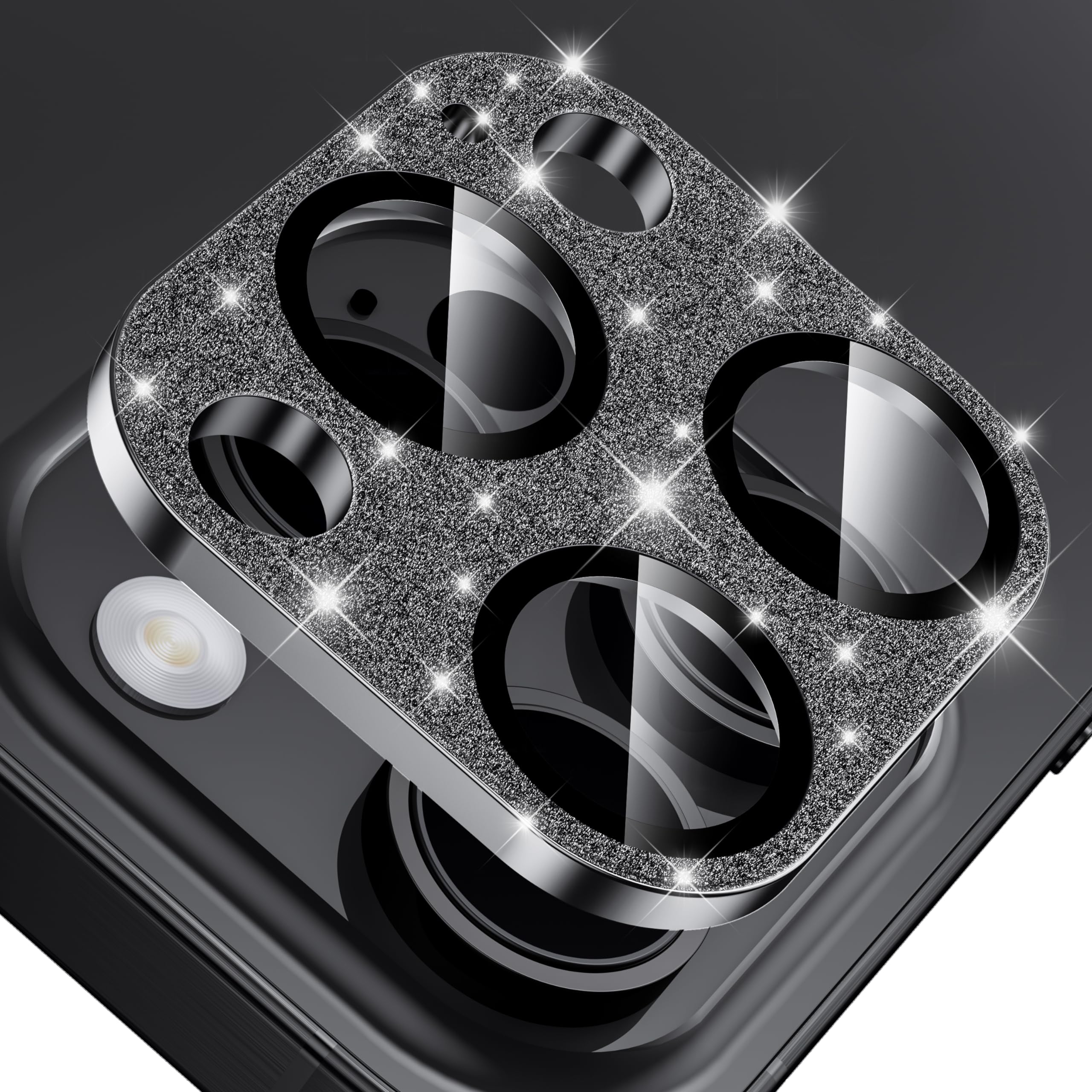 Premium Tempered Glass Camera Lens Protector for iPhone 15 Pro & Pro Max - Diamond Sparkle Glitter Black | Military-Grade Drop Protection | Full Coverage Metal Frame | Perfect for Outdoor Adventures, Travel & Everyday Use