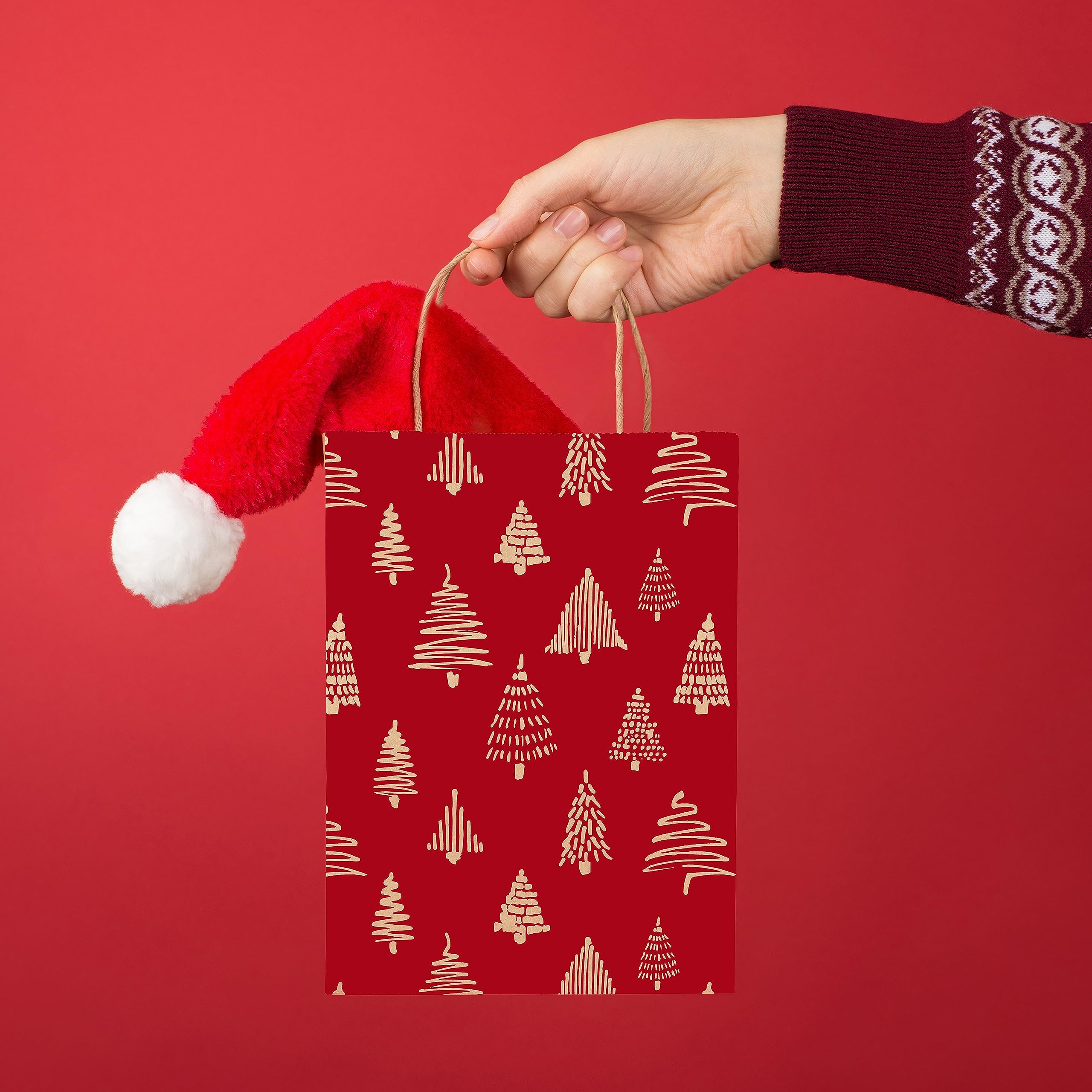 30 Christmas Kraft Gift Bags - 6 Festive Designs for Holiday Presents, Xmas Party Favors & Classroom Treats (9
