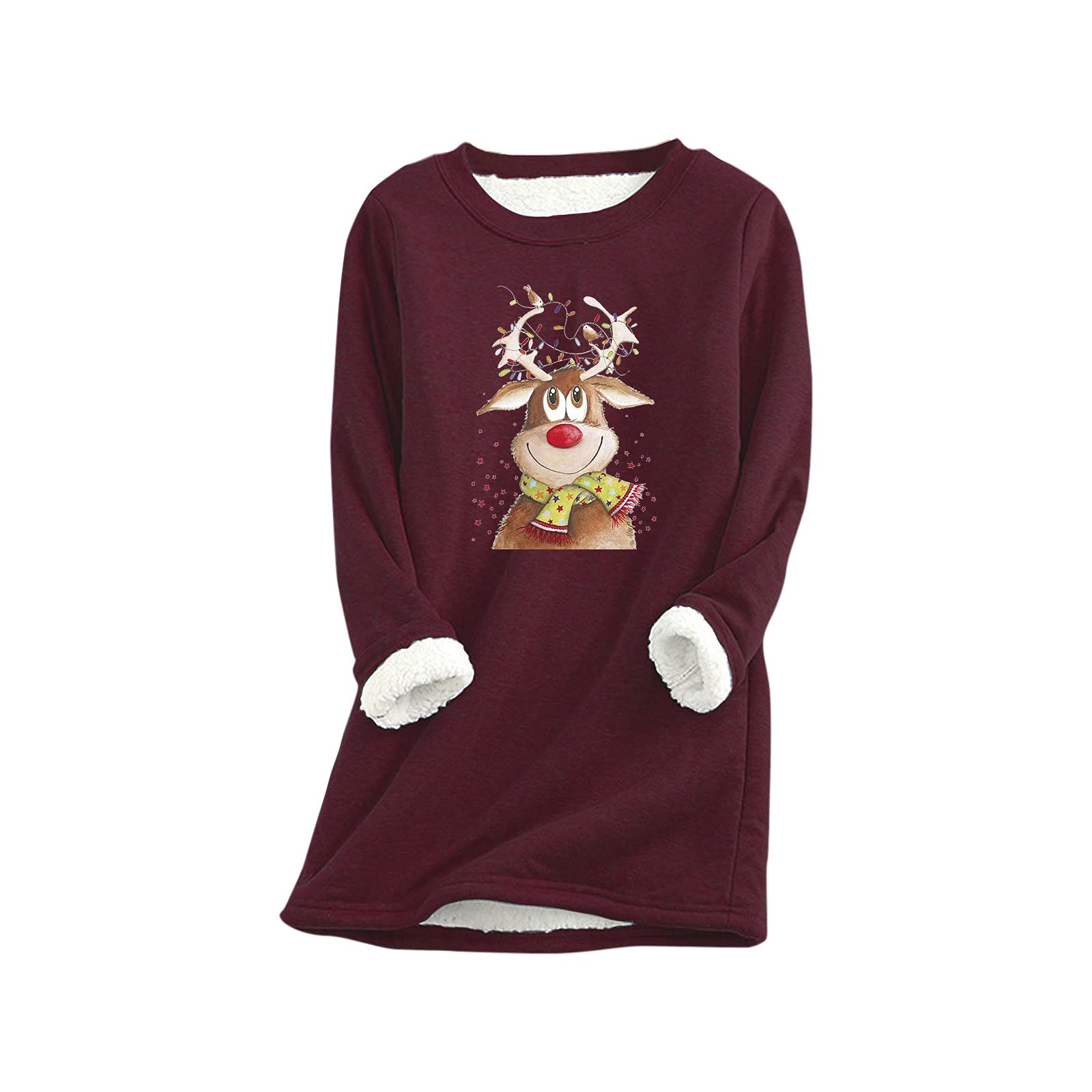 Women's Christmas Print Fleece Sweatshirt - Warm O-Neck Pullover Hoodie for Winter Cozy Wear | Perfect for Holiday Gifts, Casual Outfits & Cold Weather Layering