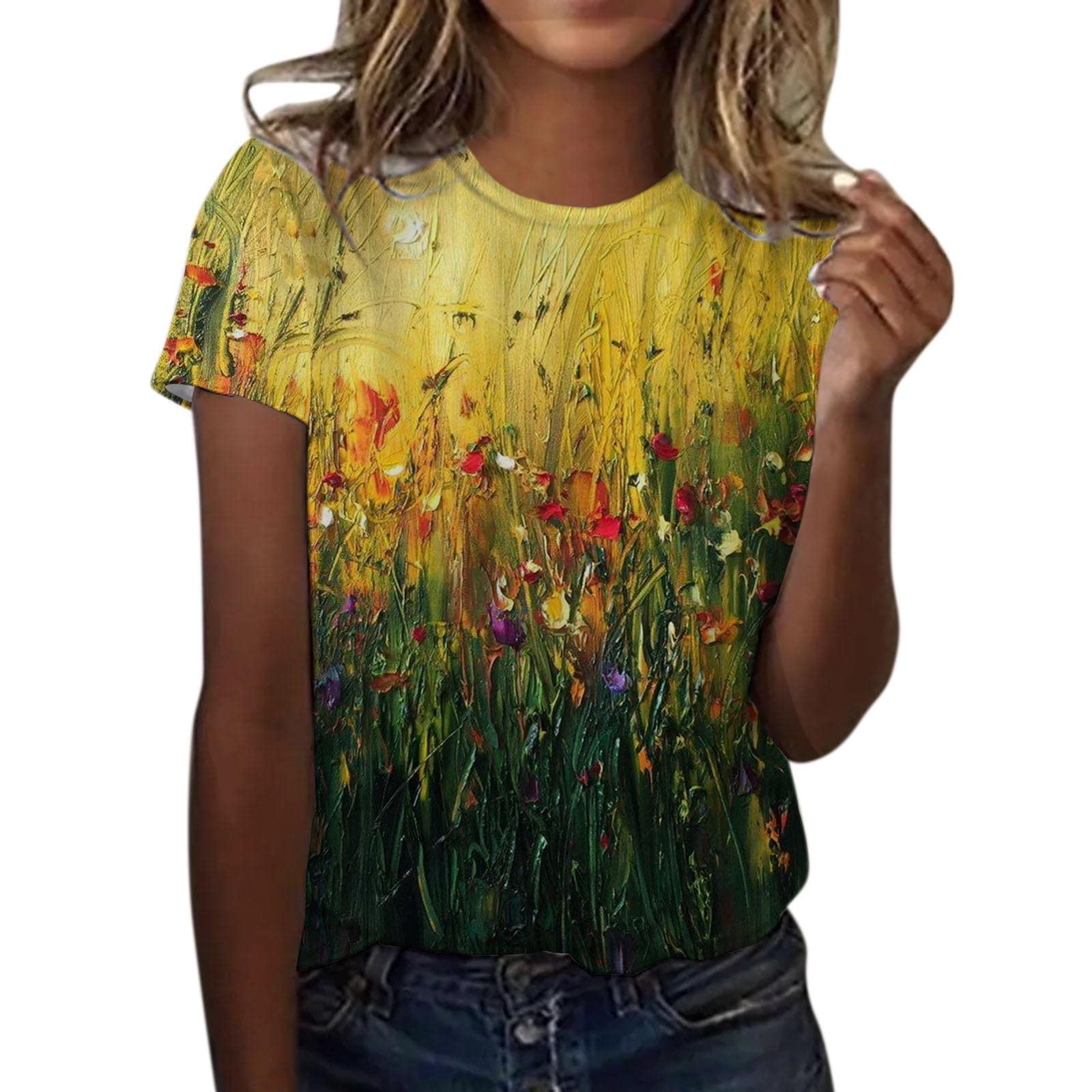 Women's Summer Tops - Short Sleeve Gradient Loose V-Neck T-Shirts | Casual Blouse for Women | Perfect for Beach, Vacation & Everyday Wear
