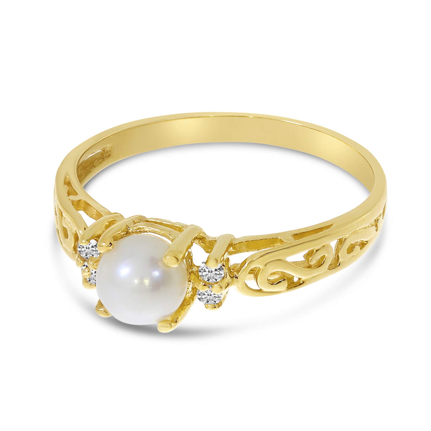 14K Yellow Gold Freshwater Cultured Pearl and Diamond Filigree Ring - Elegant Jewelry for Weddings, Anniversaries & Special Occasions