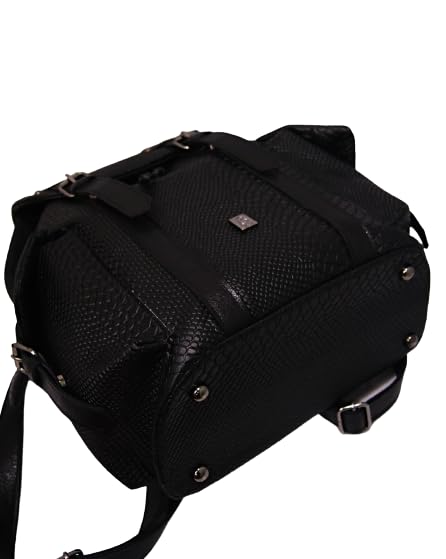 Premium Black Snake Skin Leather Backpack for Women - XL Extra Large Calfskin Backpack - Stylish Everyday Bag - Made in Greece - Perfect for Travel, Work & School