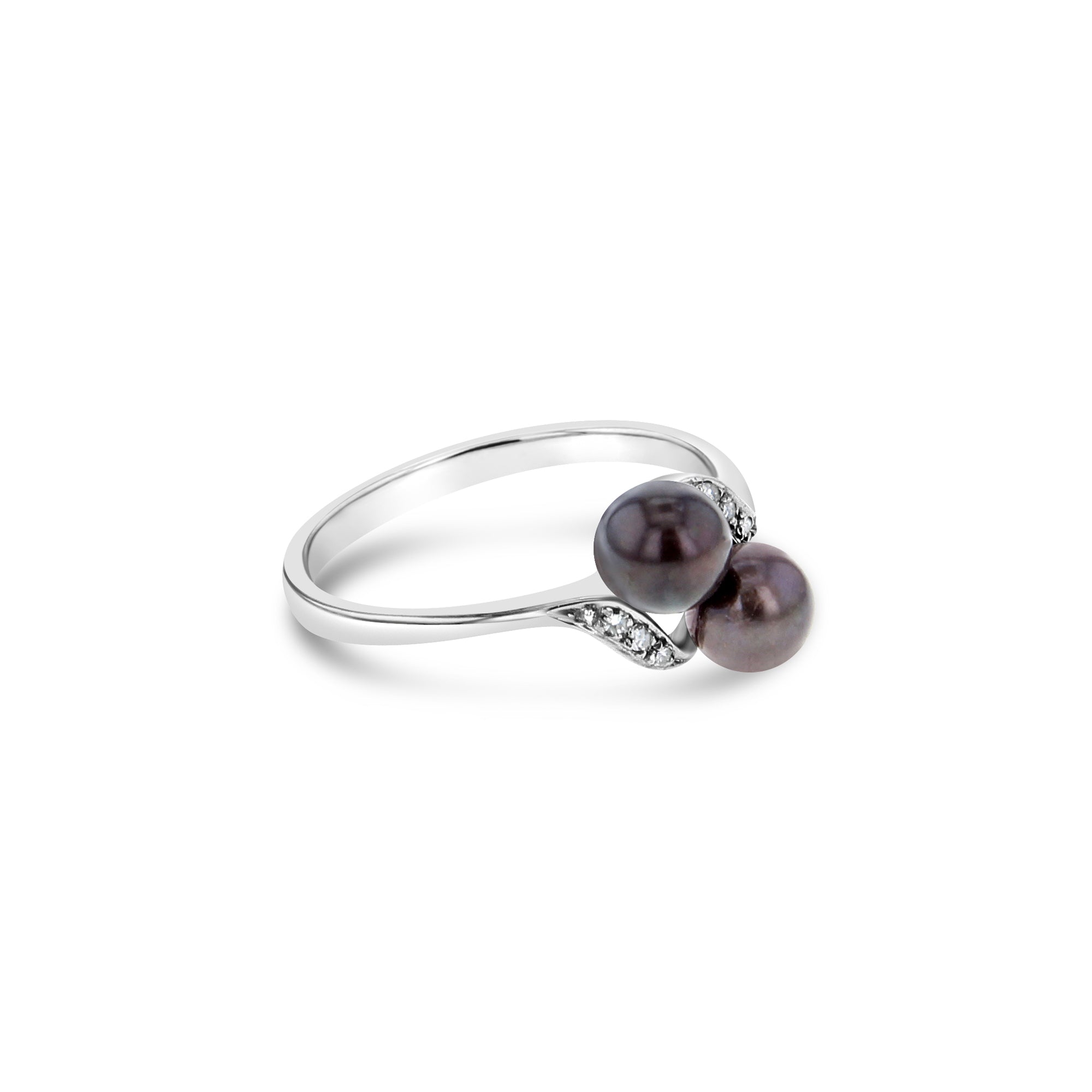 14K White Gold Cultured Black Pearl Diamond Ring for Women - Elegant Bridal, Anniversary, or Evening Wear Jewelry