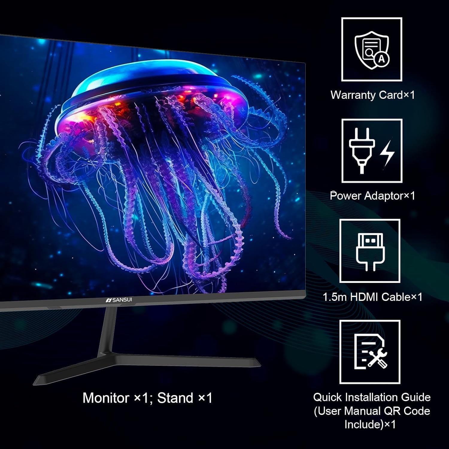 27 Inch SANSUI IPS Computer Monitor - 100Hz, FHD 1080P HDR, HDMI Ports, Adaptive Sync, Tilt Adjustable, Frameless Design, VESA Compatible for Home Office, Gaming & Productivity
