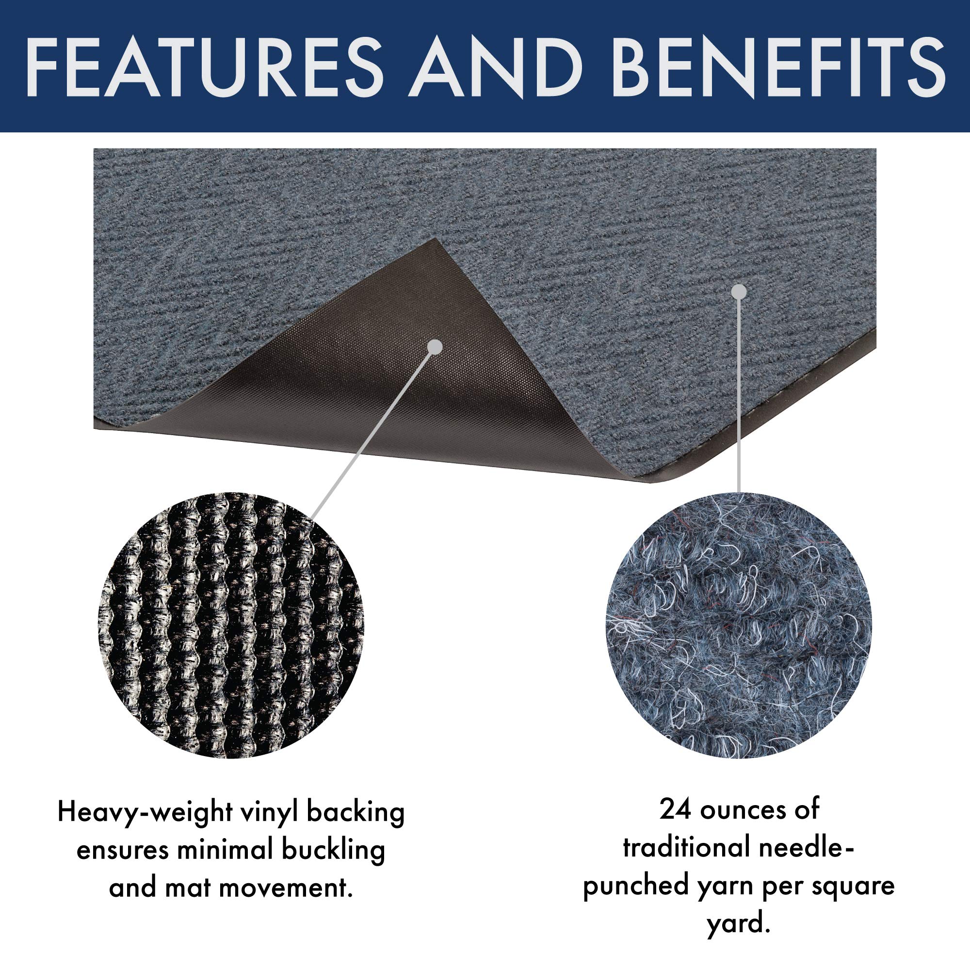 Notrax 105 Chevron Entrance Mat 3' x 10' - Non-Slip Indoor/Outdoor Doormat for Home, Office, School & Commercial Use - Waterproof Blue Floor Mat for High Traffic Areas