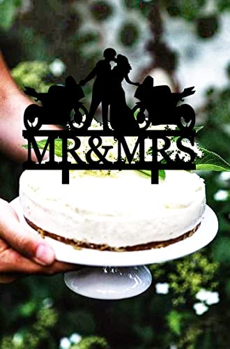 Funny Motorcycle Wedding Cake Topper - Bride & Groom Kissing for Biker Weddings