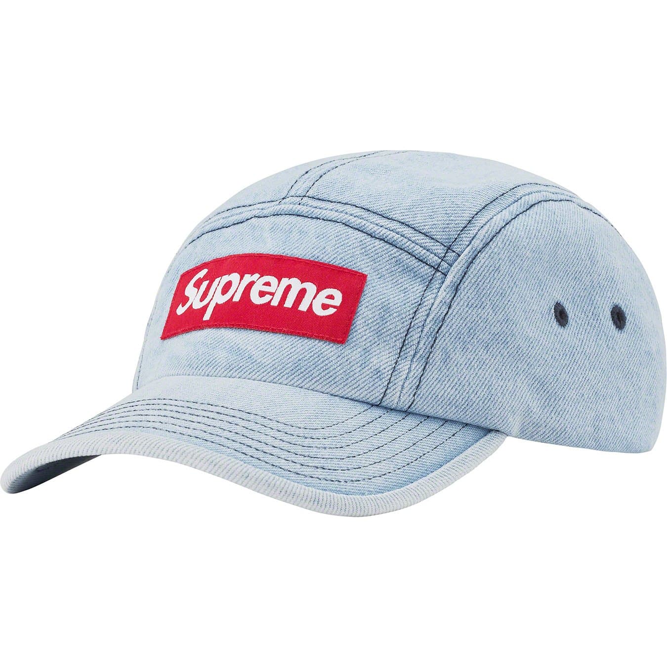 Supreme Washed Blue Denim Camp Cap - Stylish & Durable for Outdoor Adventures & Streetwear Fashion