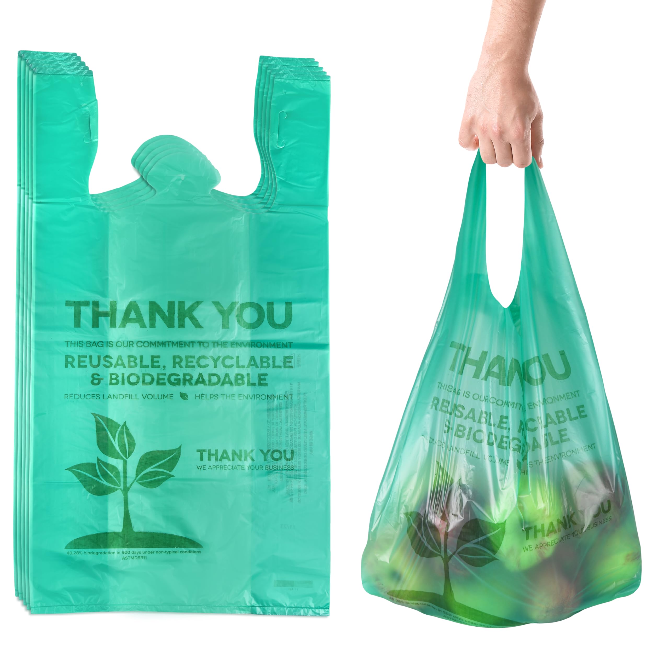 Eco-Friendly Biodegradable Plastic Shopping Bags - 100 Count Reusable Grocery Bags (22