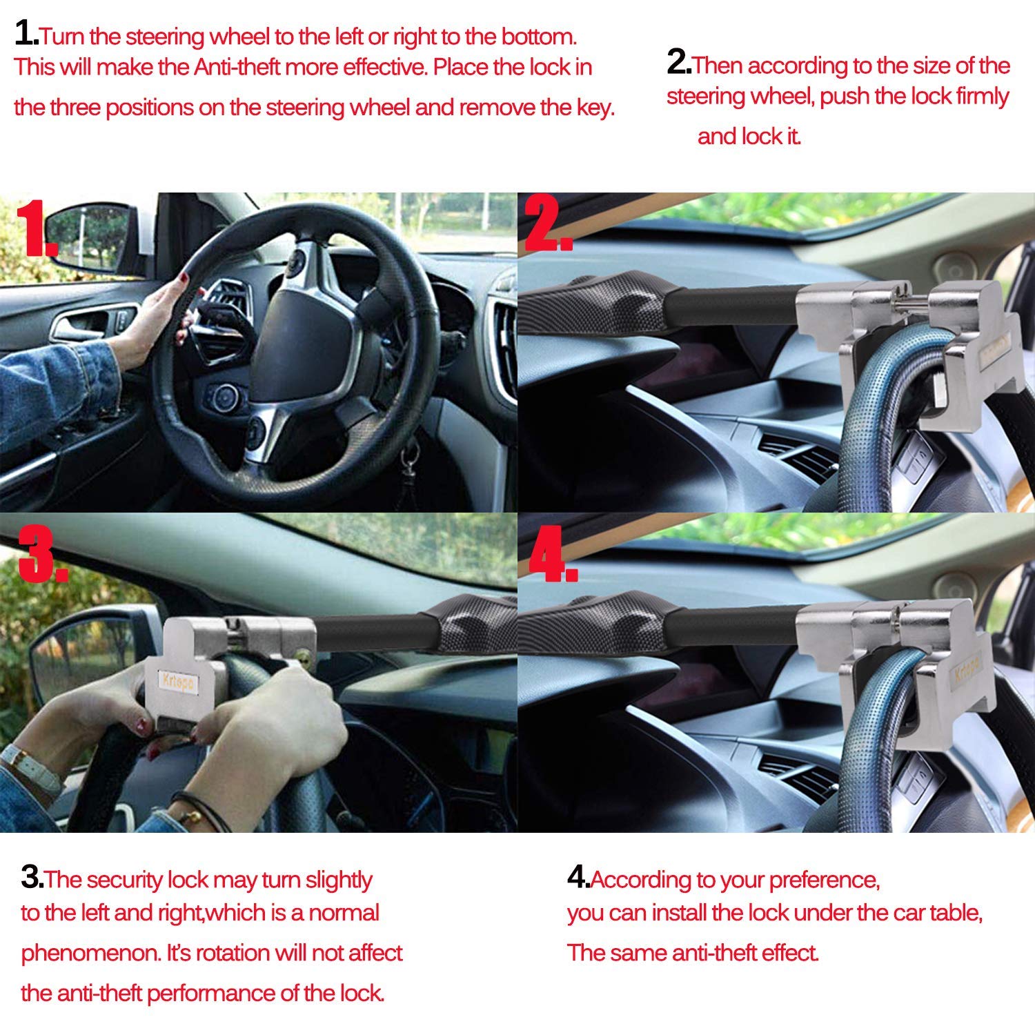 Vechkom Anti-Theft Brake Pedal Lock & Steering Wheel Lock - Universal Car Security Device with Double Hook Protection & Safety Alarm | Perfect for Parking Security, Vehicle Theft Prevention, and Road Trip Safety
