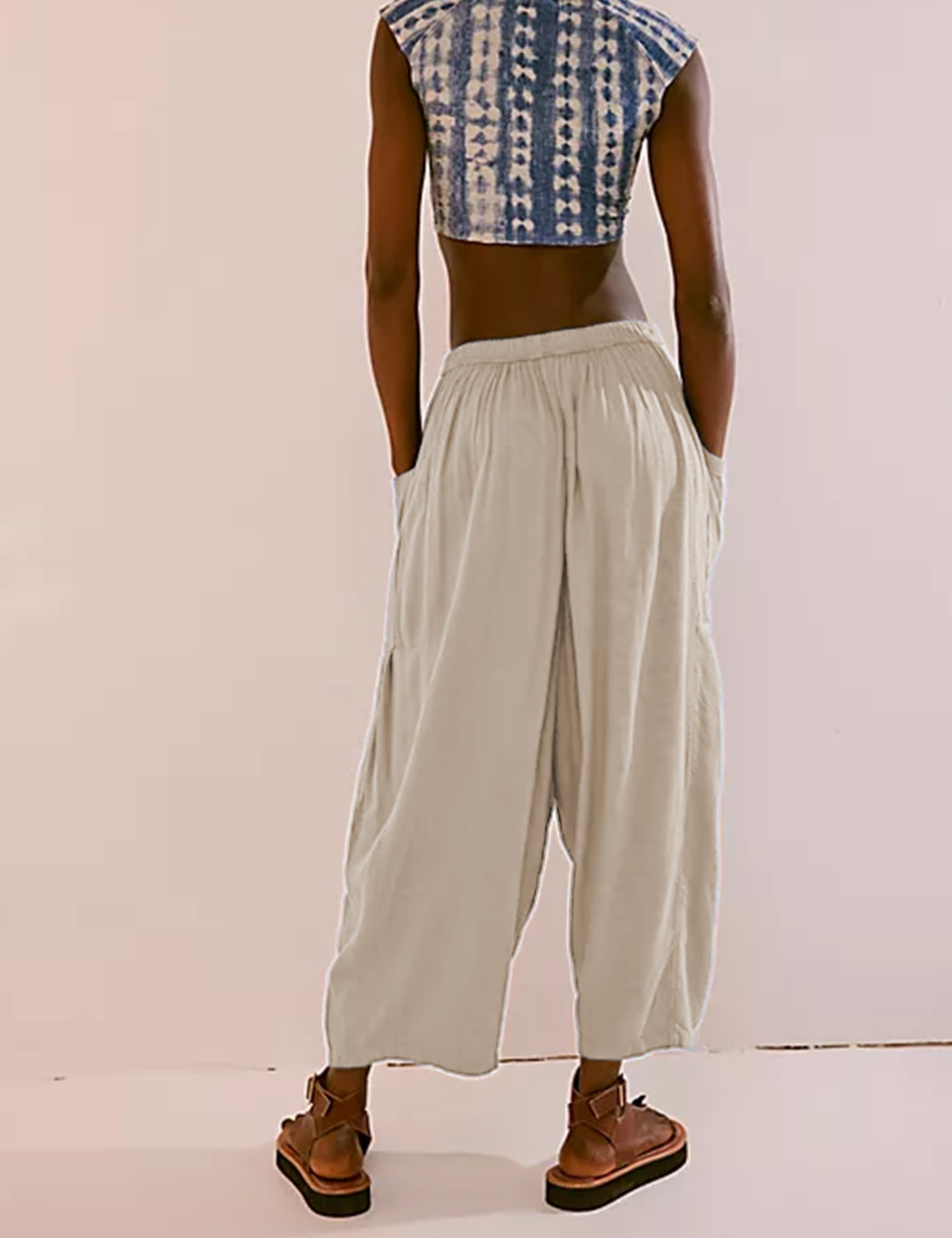 Women's Linen Summer Palazzo Pants - Flowy Wide Leg Casual Pants with Pockets | Breathable & Comfortable for Beach, Vacation & Lounge Wear
