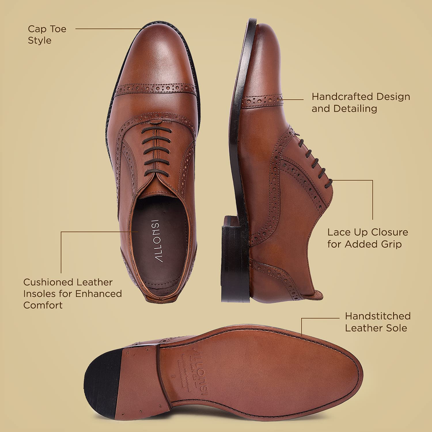 Genuine Leather Oxford Dress Shoes for Men | Goodyear Welted Cap Toe Formal Shoes | Handcrafted Luxury Leather Sole Shoes for Wedding, Business & Special Occasions