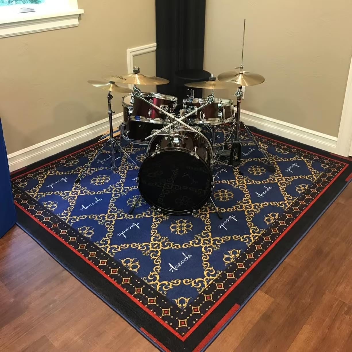 Aucuda 6x6.6 ft Blue Drum Rug - Non-Slip Woven Drum Mat for Electric Drum Set, Studio & Apartment - Soundproof Floor Carpet for Guitar & Music Practice - Perfect for Indoor/Outdoor Use