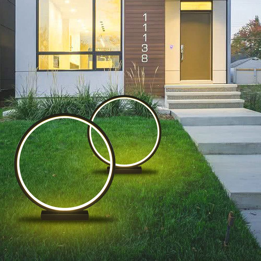 LED Outdoor Pillar Light - Waterproof Garden Post Light for Lawn, Landscape, Deck & Courtyard | Creative Circle Design | Durable Rainproof Street Lamp for Pathways & Driveways