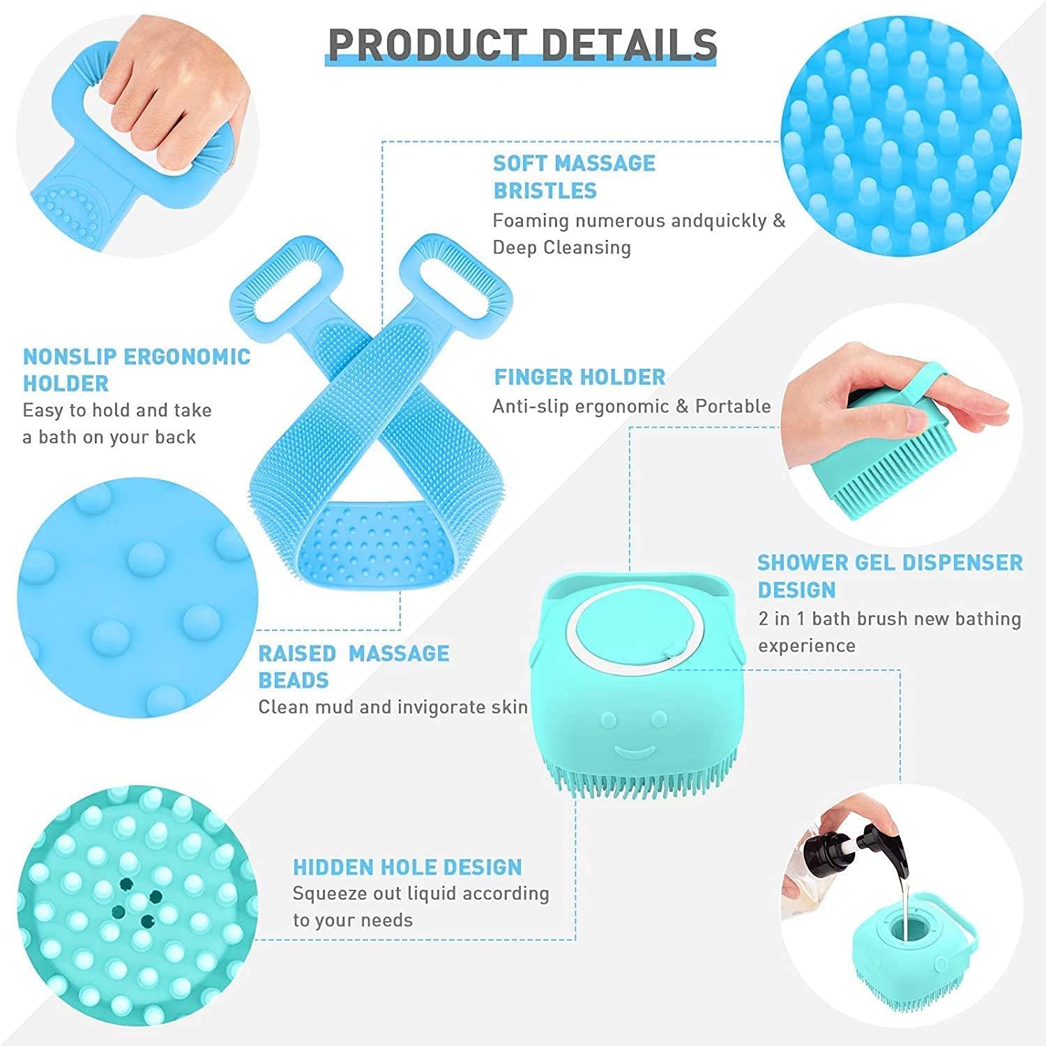 Narul Silicone Bath Brush - Exfoliating Body Scrubber & Massager for Soft Skin | Gentle Cleansing with Body Wash | Perfect for Shower, Spa, and Daily Skin Care Routine