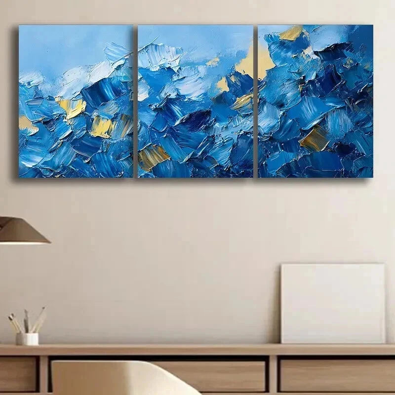 3-Piece Abstract Blue & Gold Oil Painting Wall Art Set - Framed Canvas 60x90cm - High Quality Print - 100% Australian Made - Ready to Hang - Perfect for Living Room, Bedroom & Office Decor