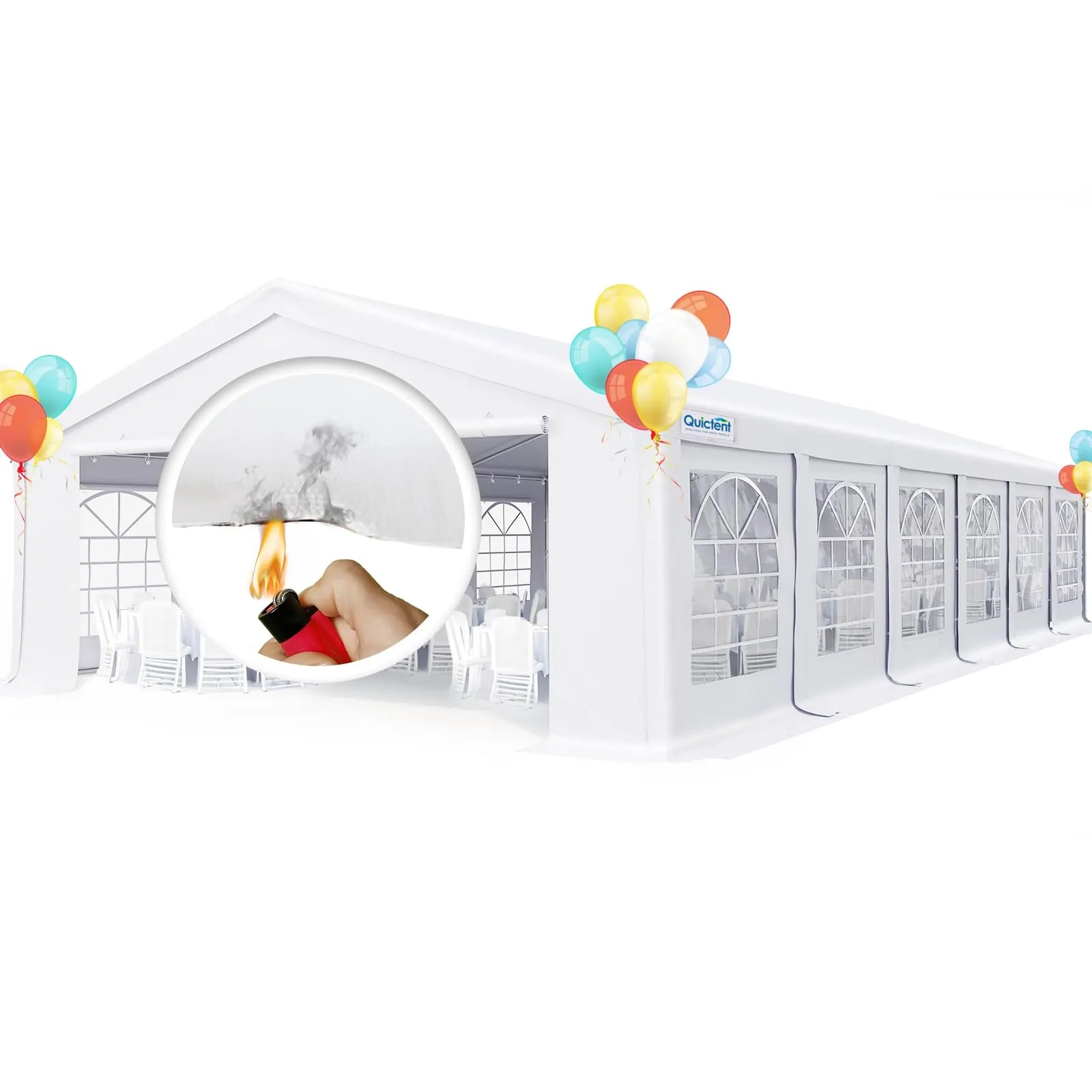 Quictent Fire Resistant White Party Tent - 10x20 FT Waterproof Outdoor Canopy for Weddings, Events & Backyard Gatherings