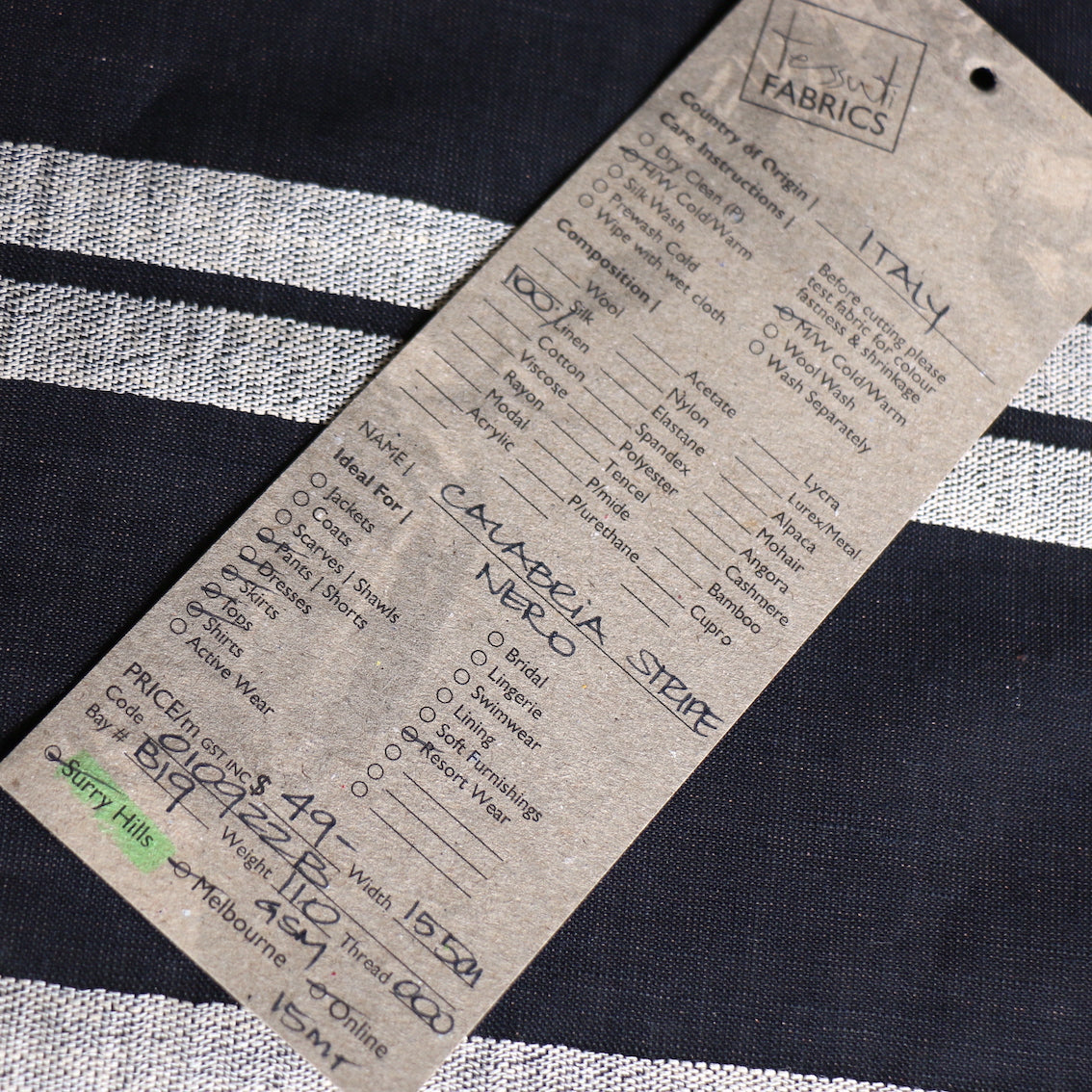 Calabria Stripe Nero Linen Fabric - Premium Italian Linen for Clothing, Drapes & Home Decor | Perfect for Summer Dresses, Curtains & Upholstery