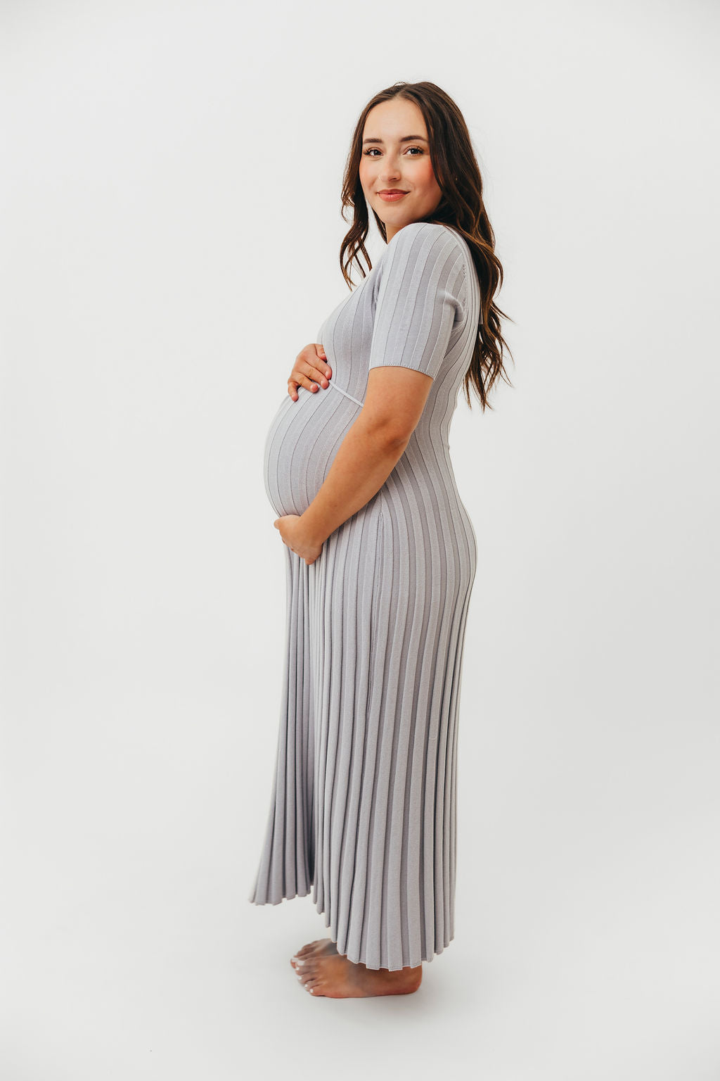 Oakley Ribbed Maxi Dress in Light Blue - Bump Friendly Maternity Dress for Pregnancy & Nursing | Perfect for Casual Outings, Beach Vacations & Special Occasions