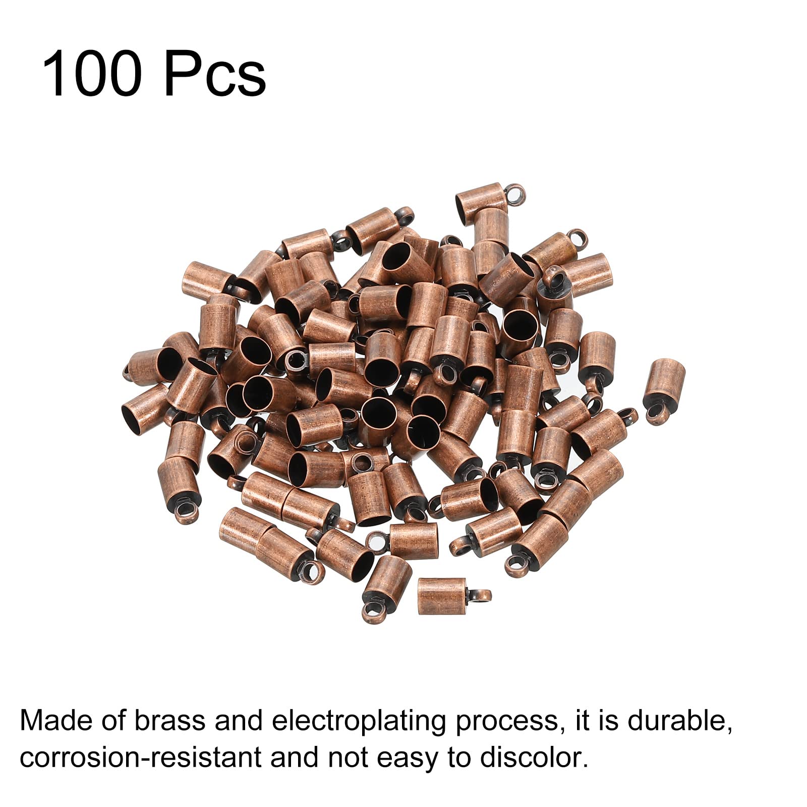 100Pcs 4mm Brass Cord End Caps - Barrel Beads for Kumihimo, Leather Cord & Jewelry Making (4.5mm Length, Copper Tone) - Perfect for DIY Tassels, Bracelets & Necklace Crafting