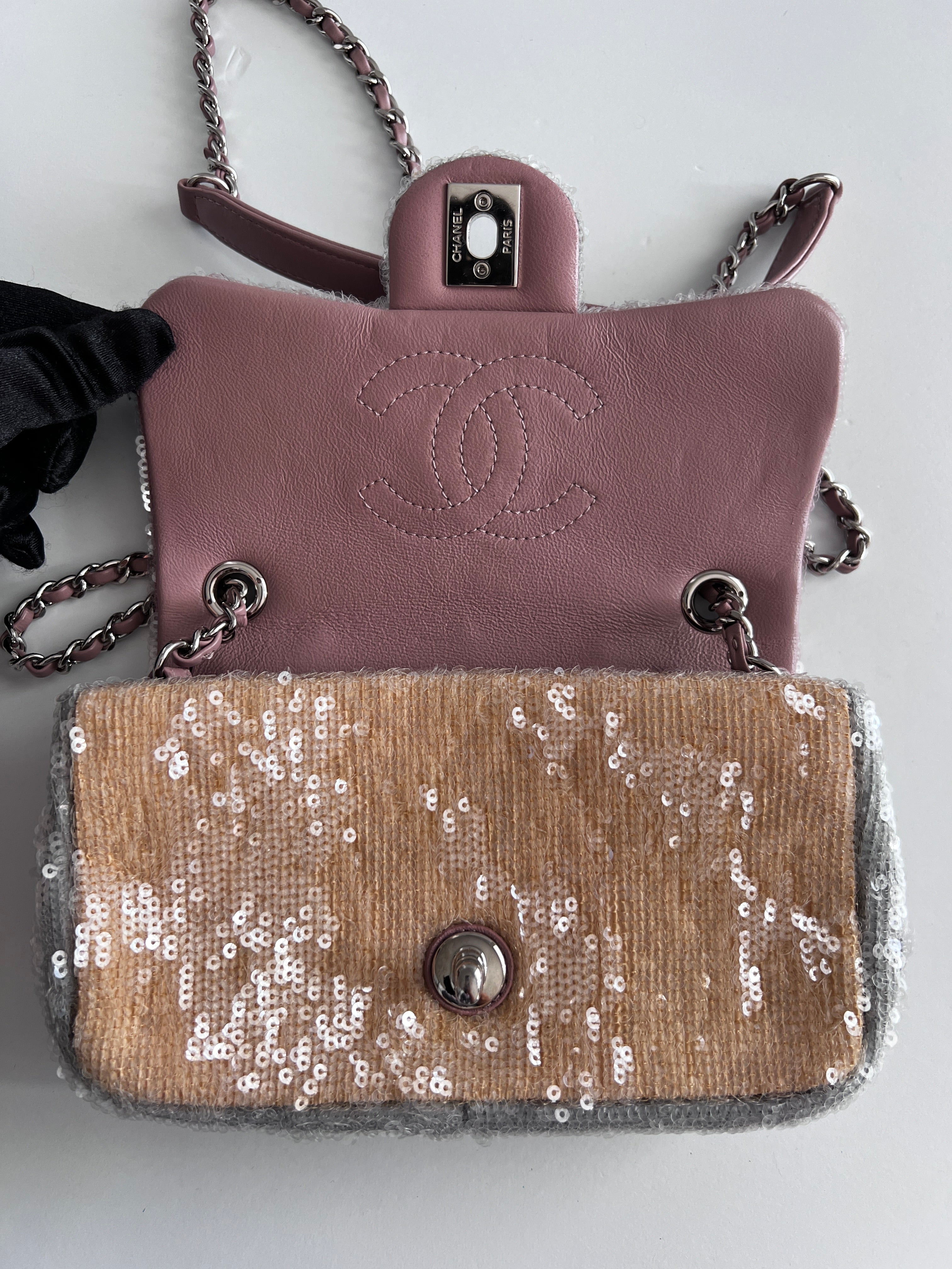 Chanel Waterfall Sequin Mini Rectangular Flap Bag - Luxury Evening Clutch for Parties, Weddings & Special Events