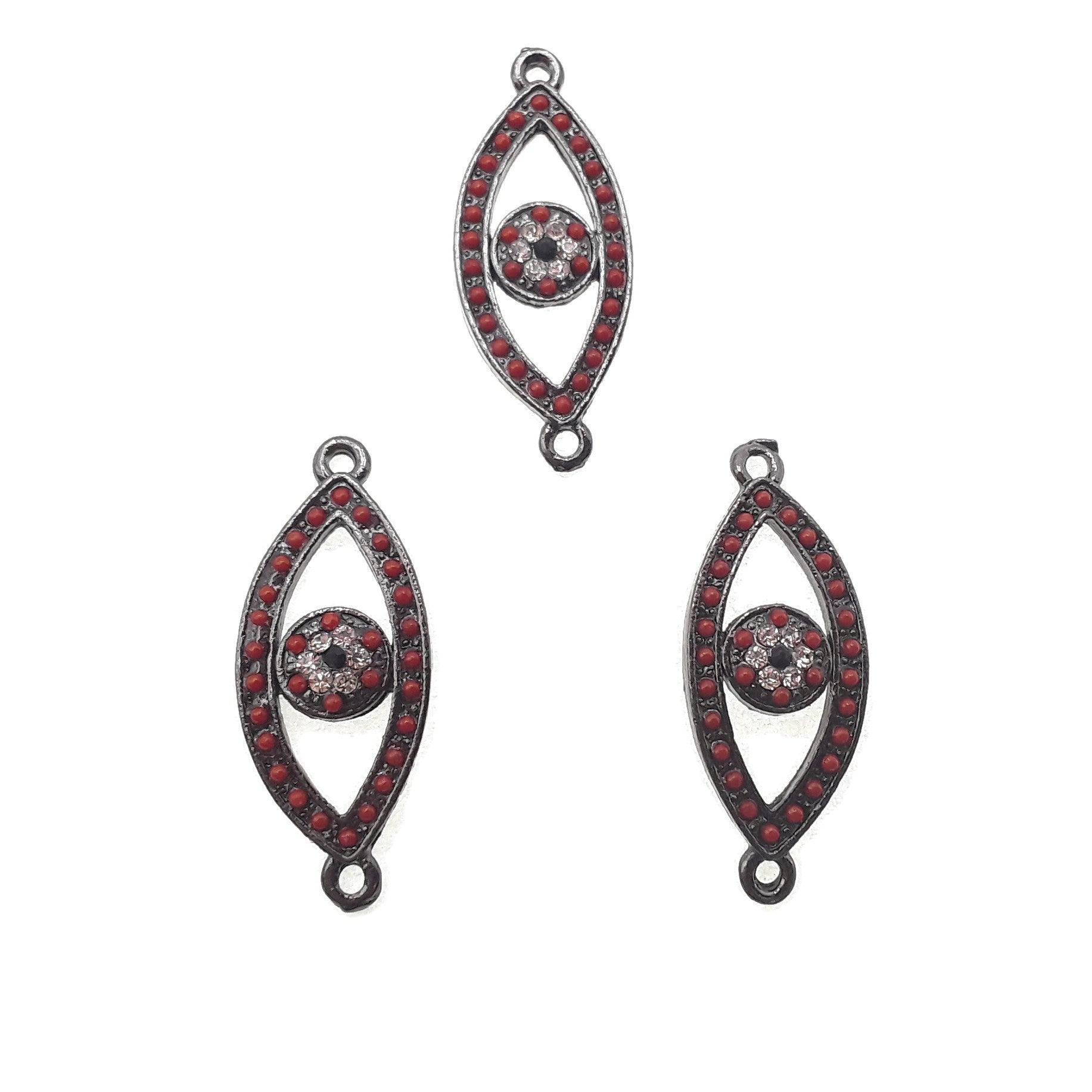 Evil Eye Charm Black Plated Copper Pendant with Micro Pave Red & Green Zircon Stones (15x30mm) - Protection Jewelry for Women, Men, Gift for Travel & Good Luck