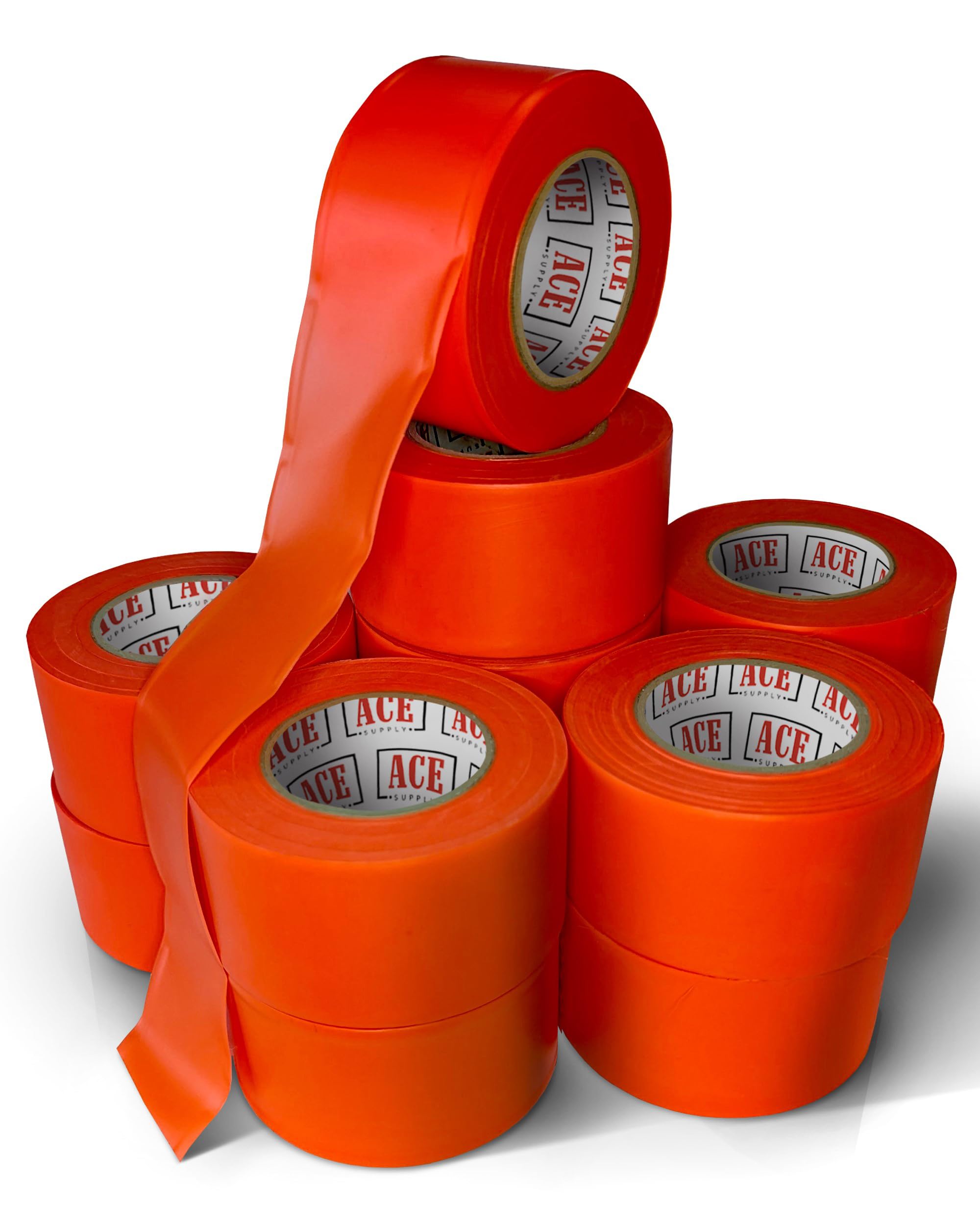 Orange Flagging Tape 12 Pack - 1.5 Inch Wide, 150 Feet Long Non-Adhesive Marking Tape - High Visibility Surveyor Tape for Trees, Branches & Construction Sites - Perfect for Land Surveying, Forestry Work, Hazard Marking & Outdoor Safety Barriers