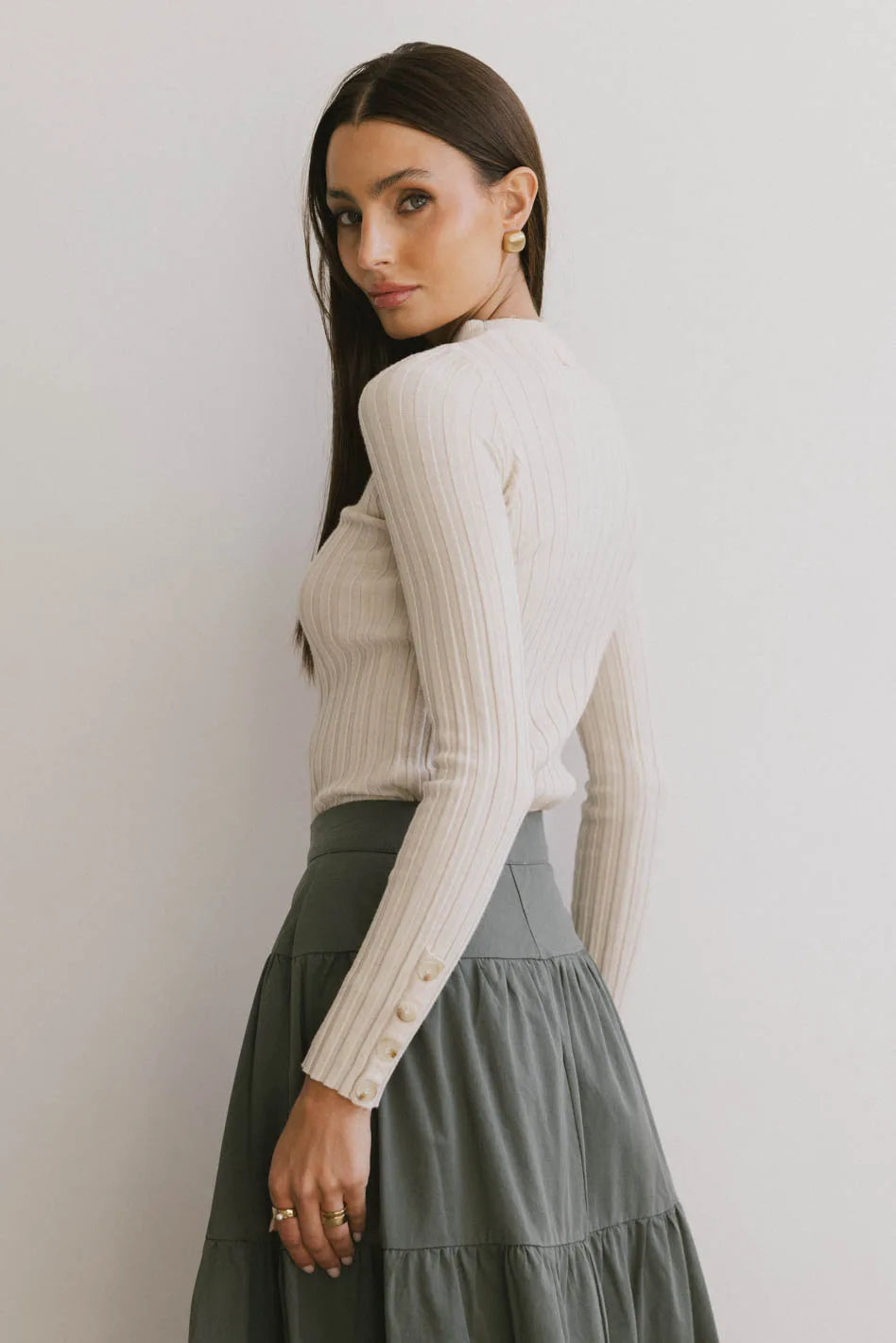 Lonnie Button Sleeve Sweater in Oatmeal - Women's Casual Knit Cardigan for Fall & Winter | Perfect for Office, Coffee Dates & Cozy Evenings