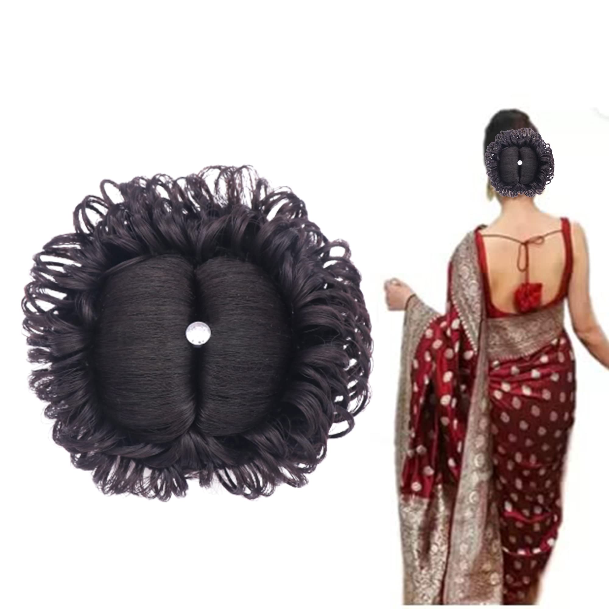 NAVMAV Juda Stone Hair Extensions for Women & Girls – Black 06 | Artificial Juda Hair Accessories for Bun & Updo Hairstyles | Perfect for Weddings, Parties & Special Occasions