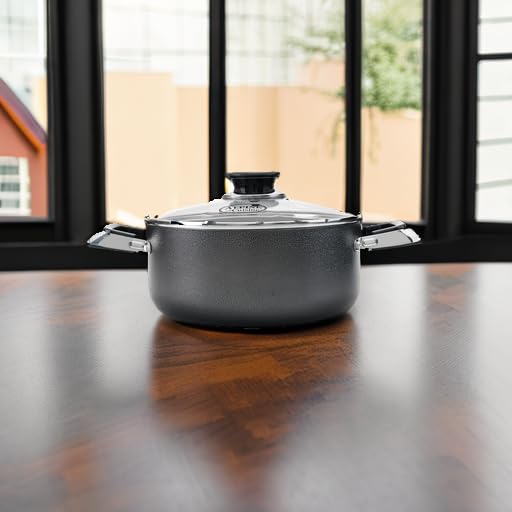Alpine Cuisine 4 Quart Non-Stick Aluminum Dutch Oven with Tempered Glass Lid - Multi-Purpose Cookware for Braising, Boiling, Stewing - Perfect for Soups, Stews & Family Meals