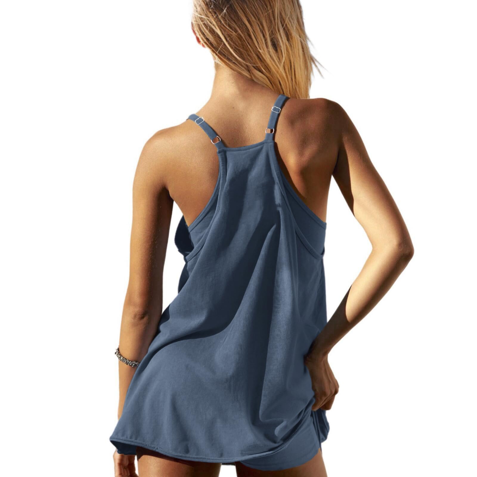 Women's Workout Romper Dress - Sleeveless Spaghetti Strap Athletic Jumpsuit with Built-in Shorts | Gym, Yoga, Running & Casual Vacation Outfit