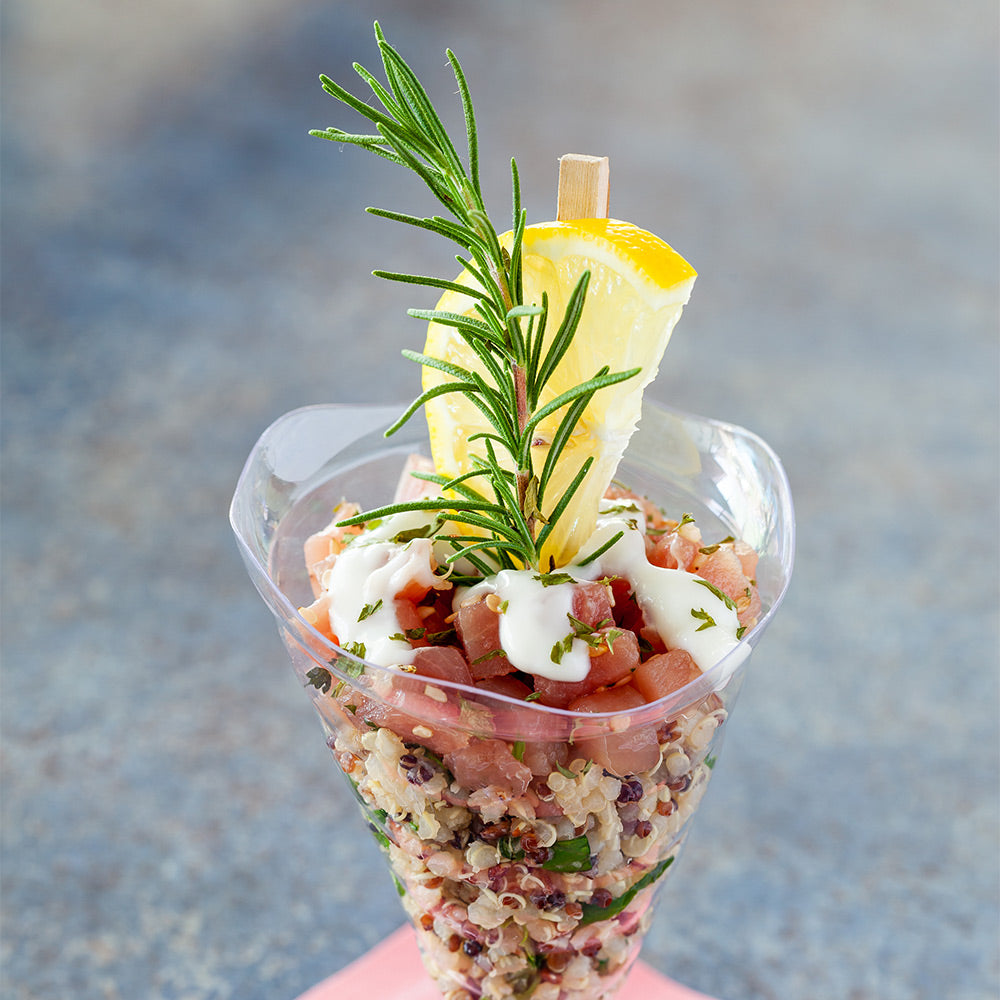 100 Pack 3 oz Clear Plastic Nautilus Appetizer Cones with 100 Silver Mini Forks - Perfect for Party Appetizers, Wedding Receptions & Cocktail Events